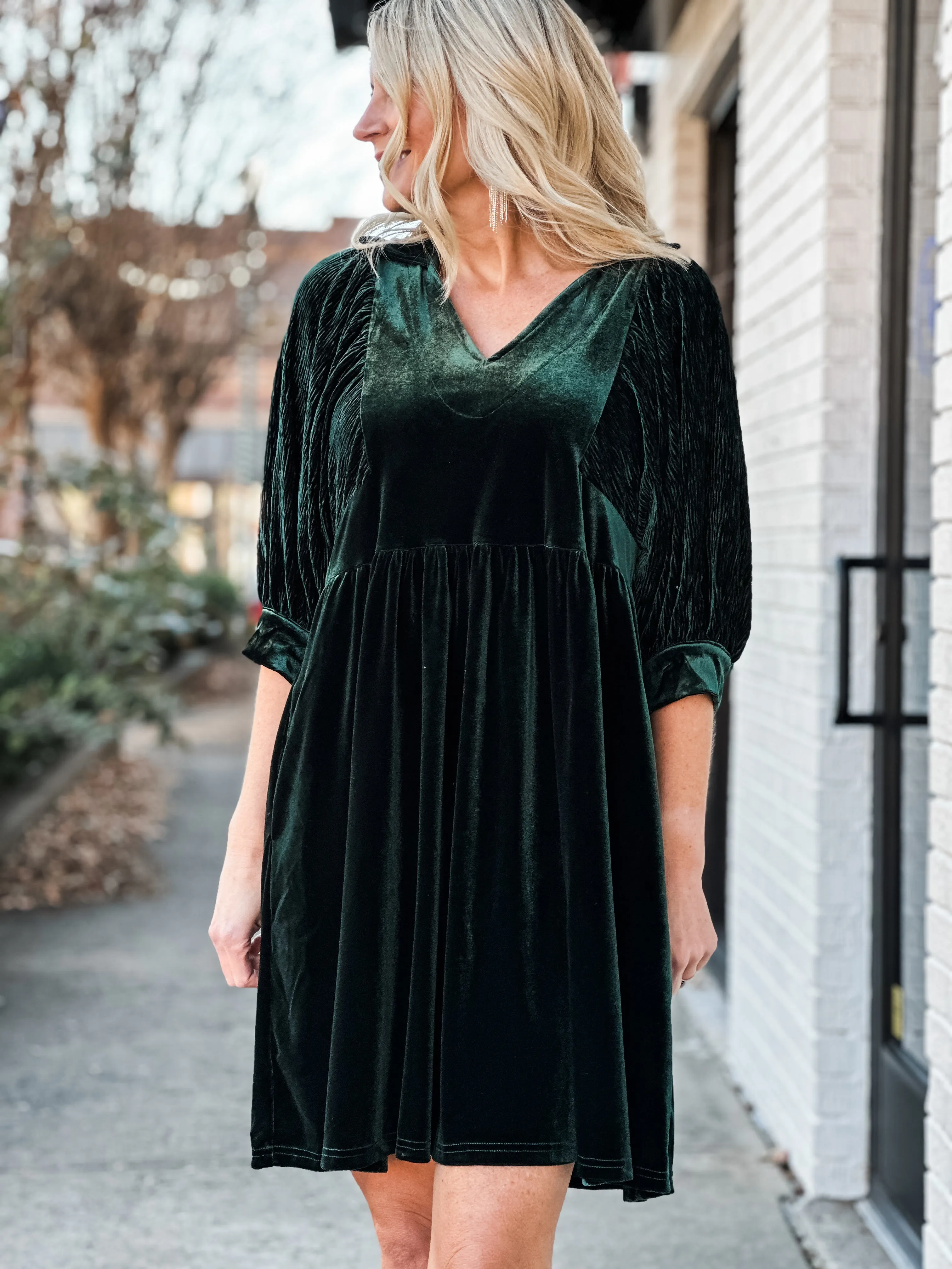 Evergreen Velvet Mini Dress