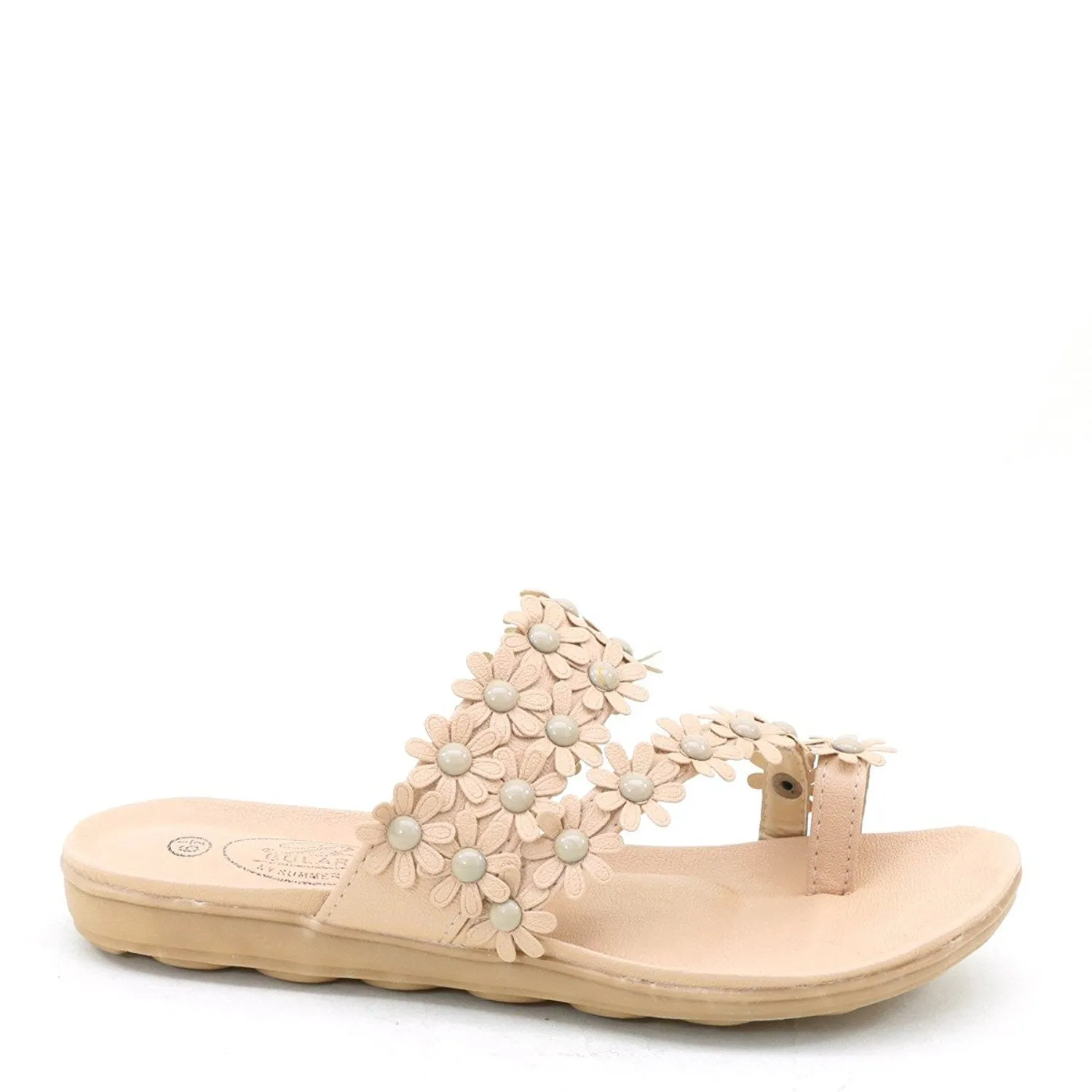 Flowers Toe-ring Wedge Slide Comfort Thick Sole Flat Sandals