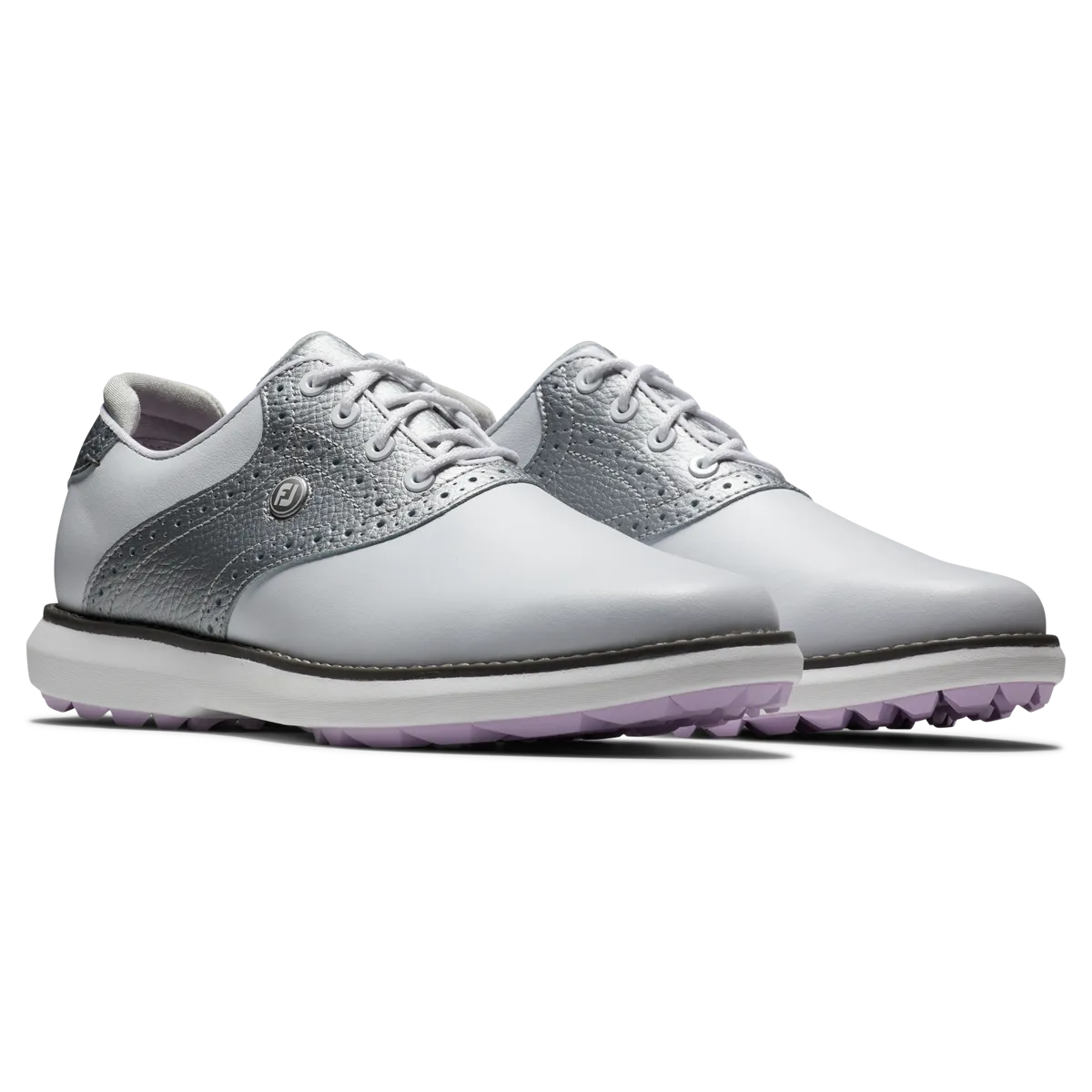 FootJoy Women's Traditions Golf Shoes- White/Silver/Purple