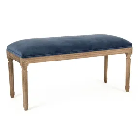 French Tufted Blue Velvet Bench