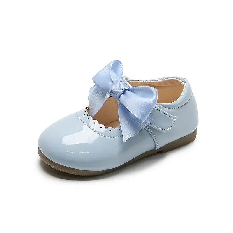 Girls Mary Jane Party Shoes with Satin Bow - Sky Blue