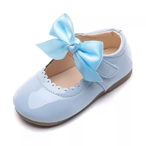 Girls Mary Jane Party Shoes with Satin Bow - Sky Blue