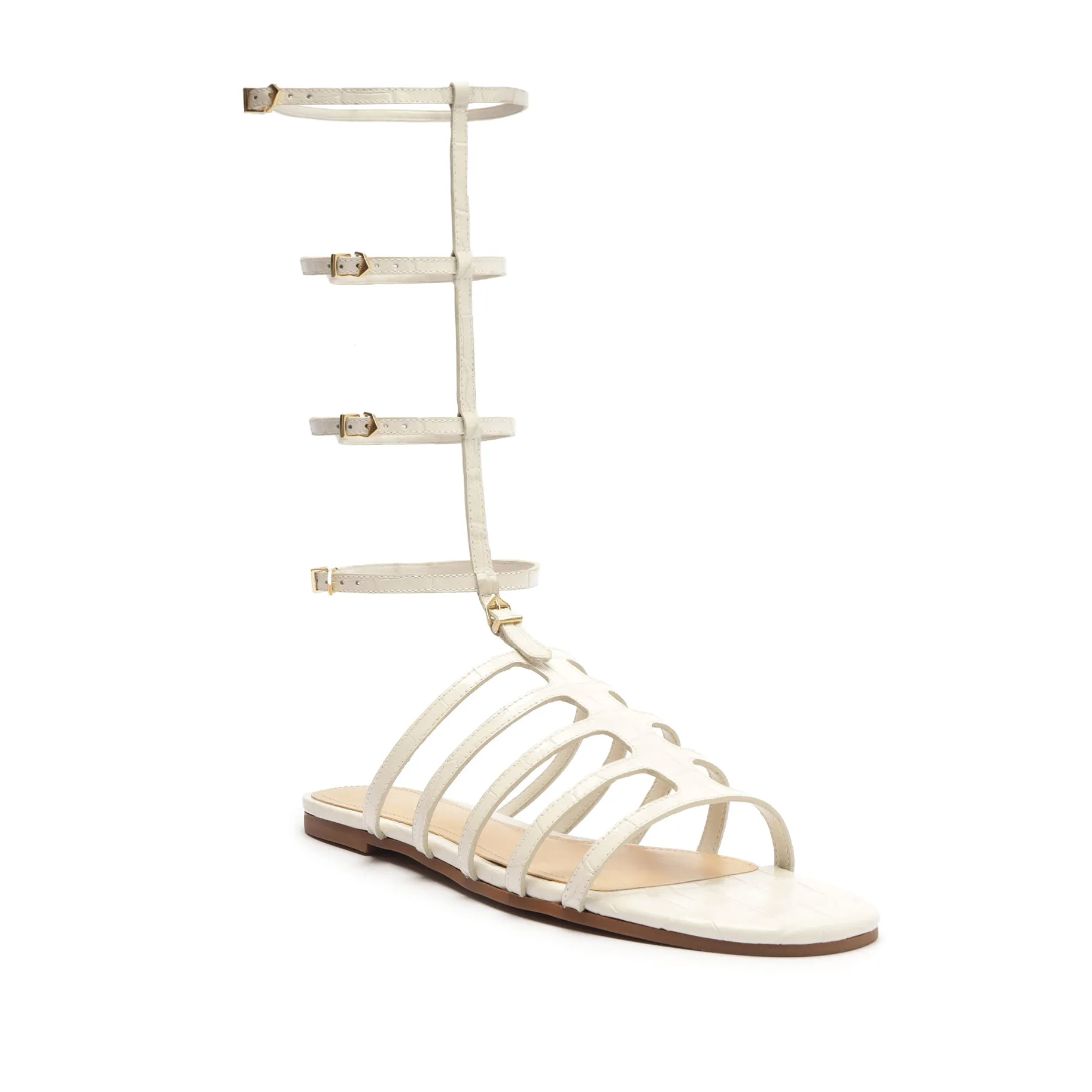 Hayden Crocodile-Embossed Leather Sandal