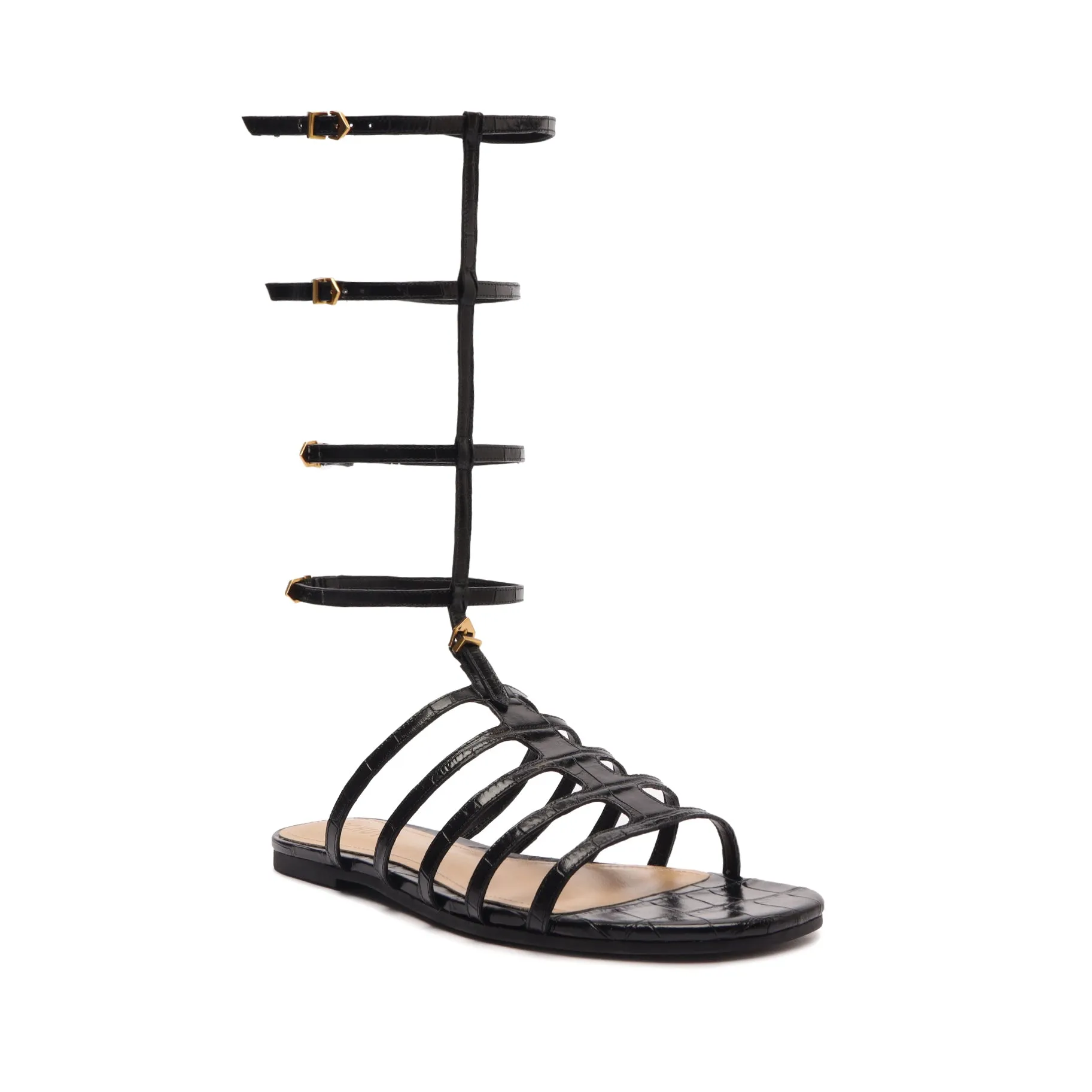 Hayden Crocodile-Embossed Leather Sandal