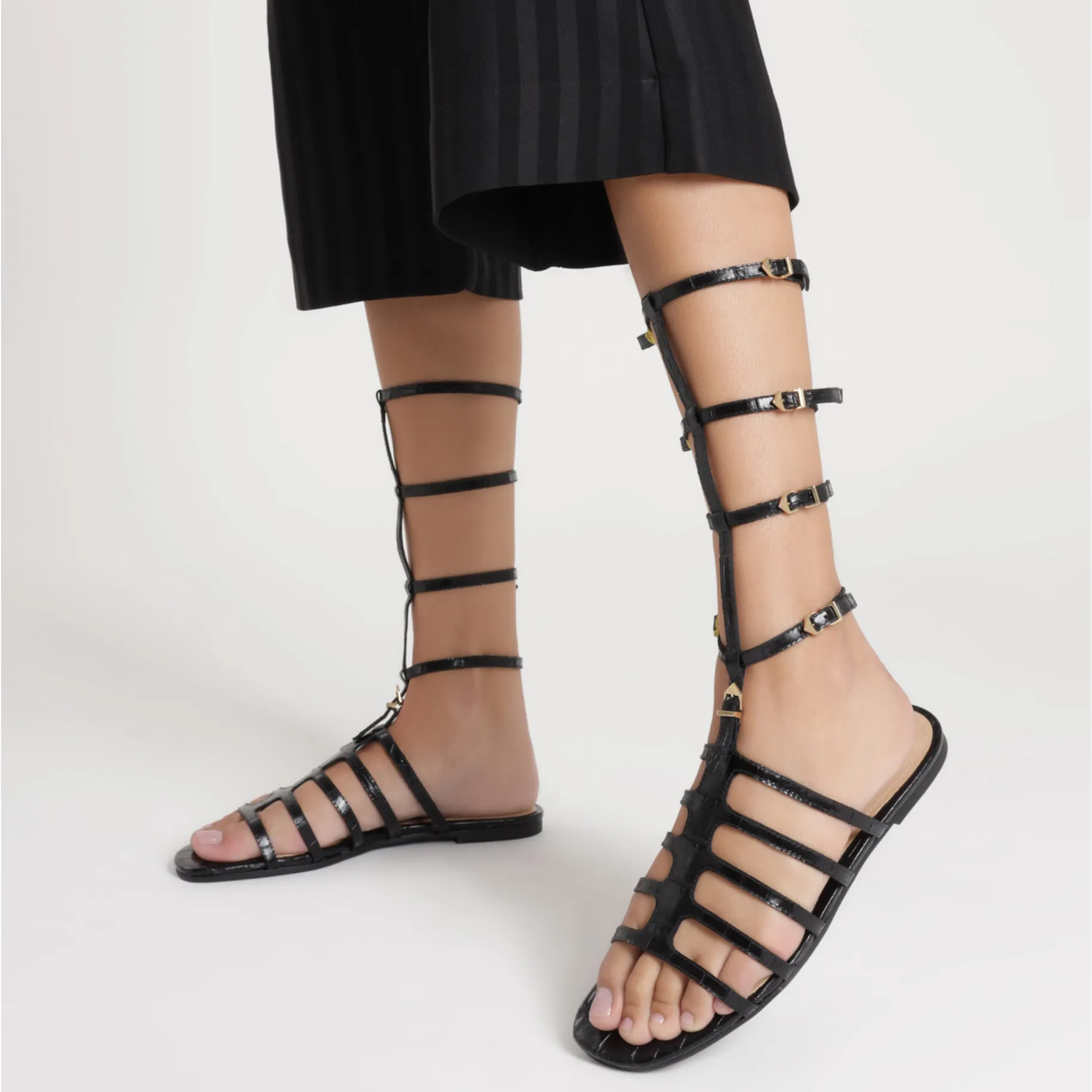 Hayden Crocodile-Embossed Leather Sandal