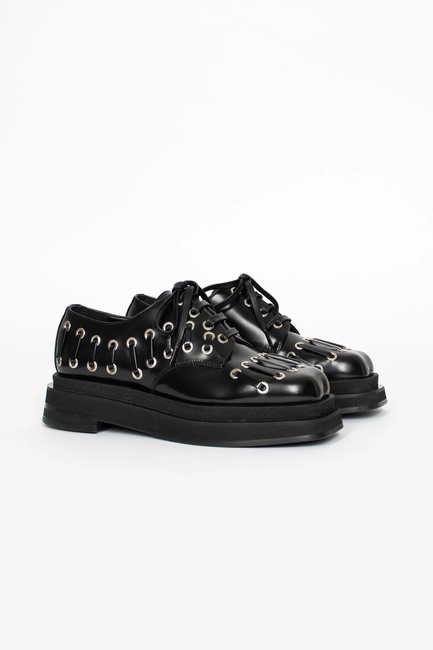 Heart Toe Platform Grommet Brogue Black