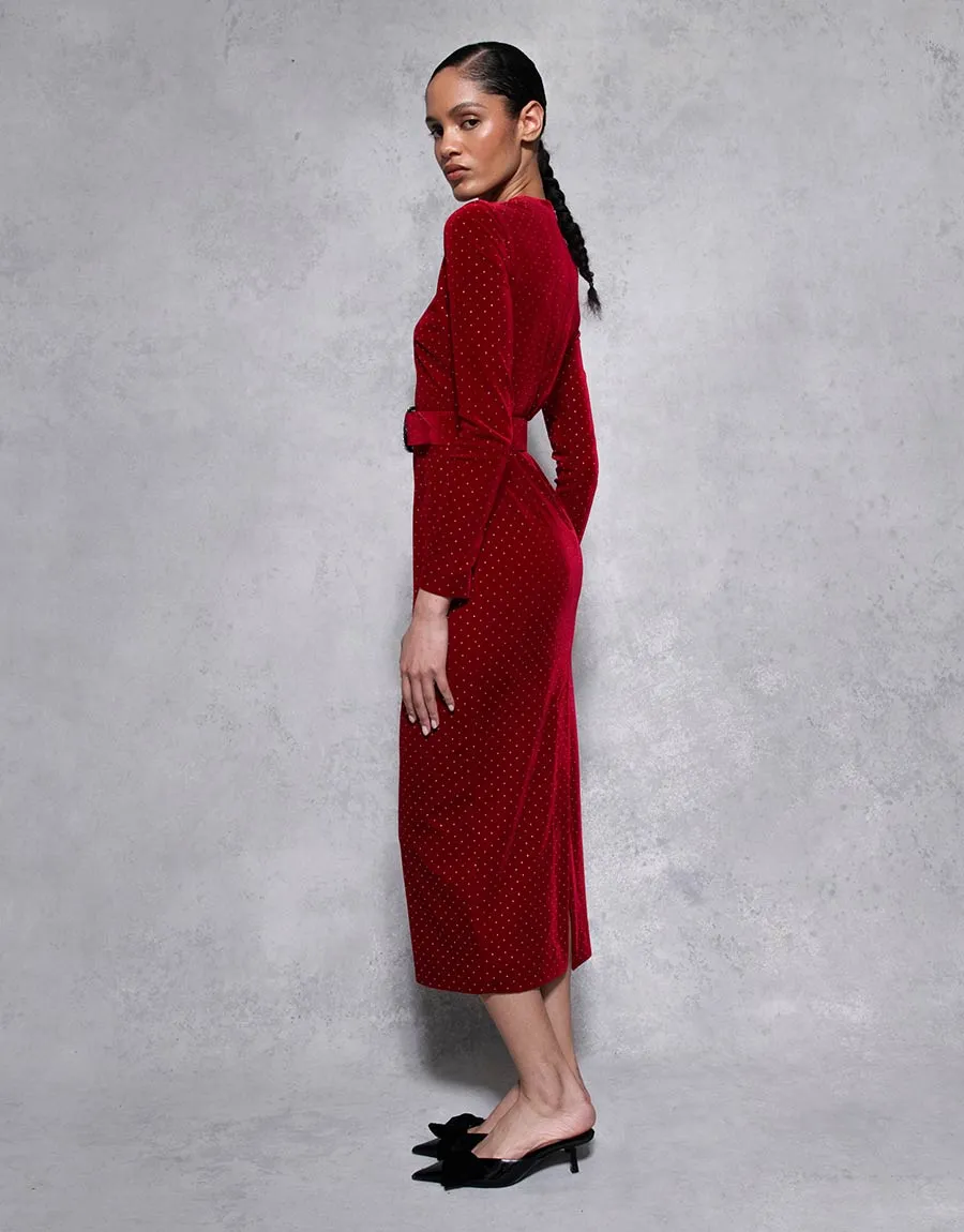 Kiara Velvet Midi Dress - Crystal Burgundy