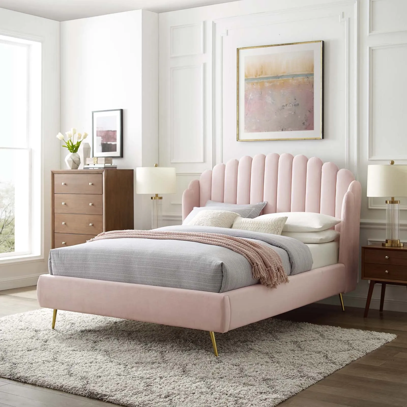 Lana Performance Velvet Wingback Platform Bed