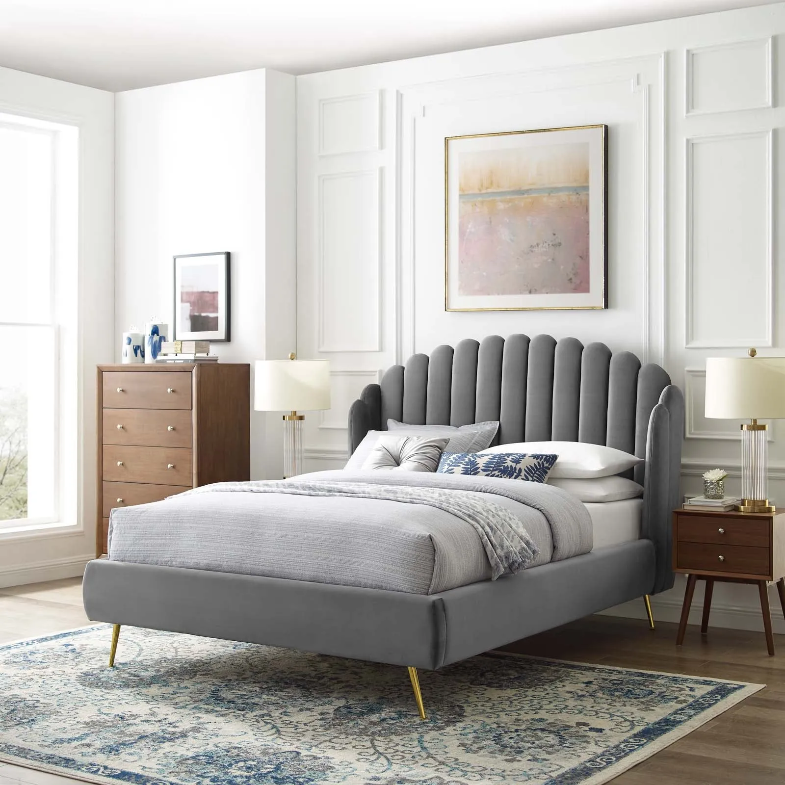 Lana Performance Velvet Wingback Platform Bed