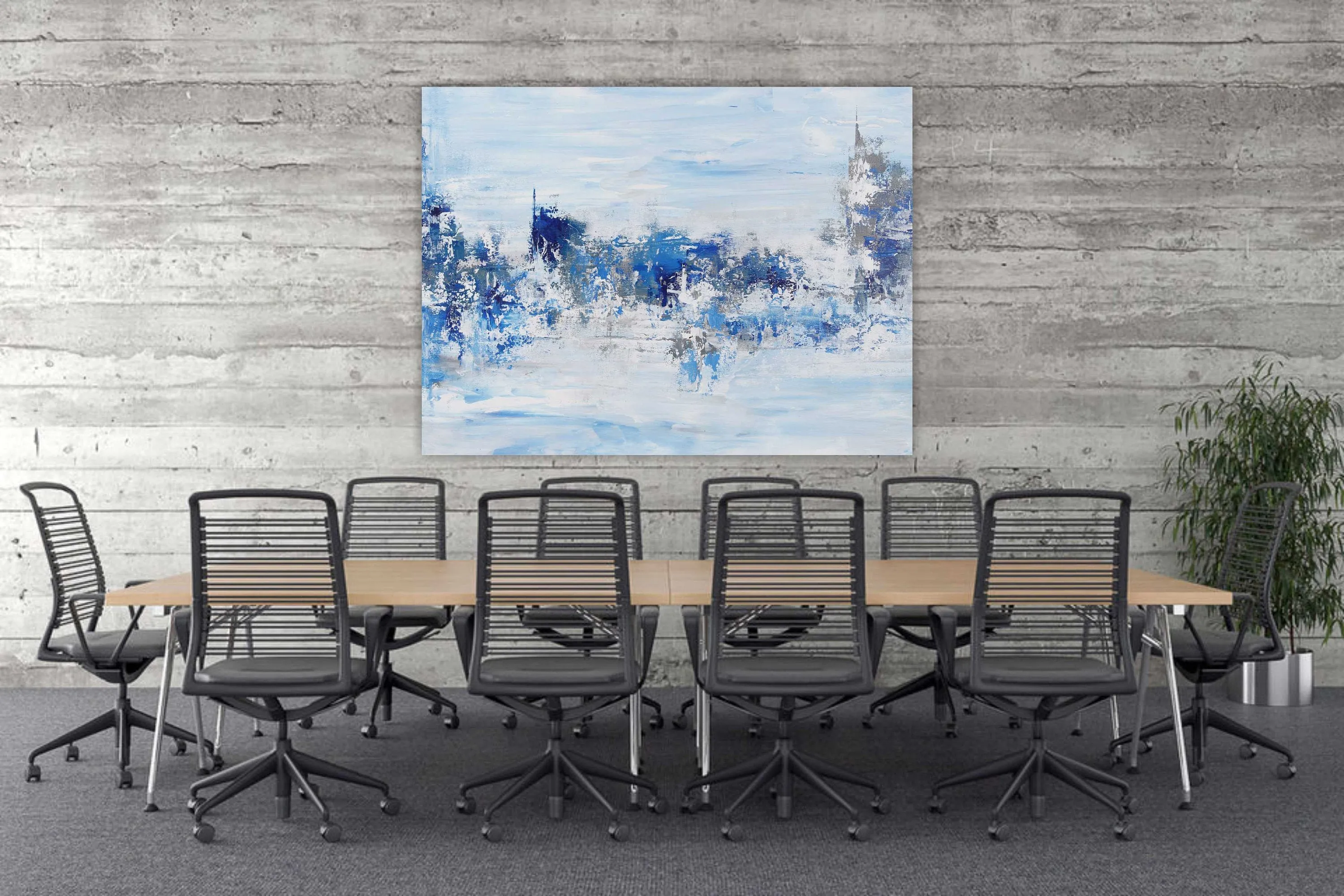 Large Contemporary Canvas Wall Art Blue Acrylic Painting On Canvas Bp052