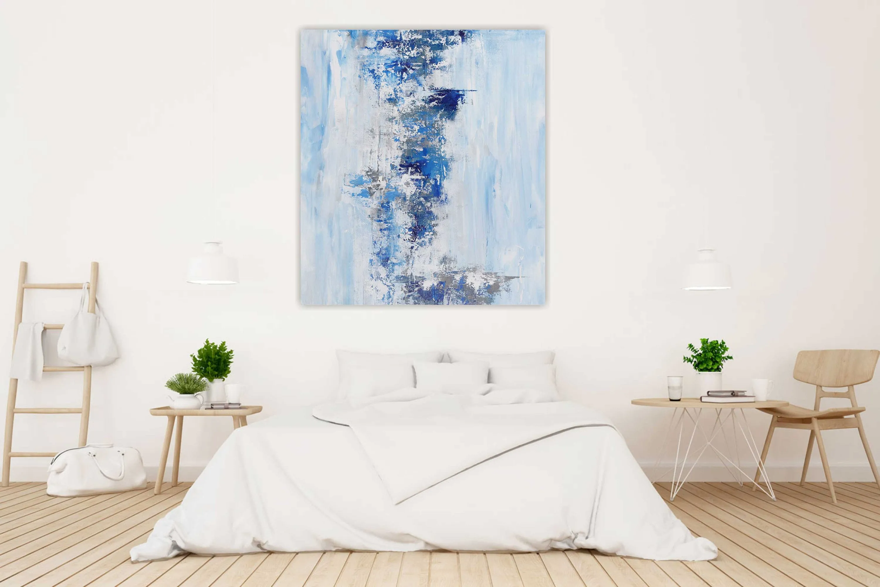 Large Contemporary Canvas Wall Art Blue Acrylic Painting On Canvas Bp052