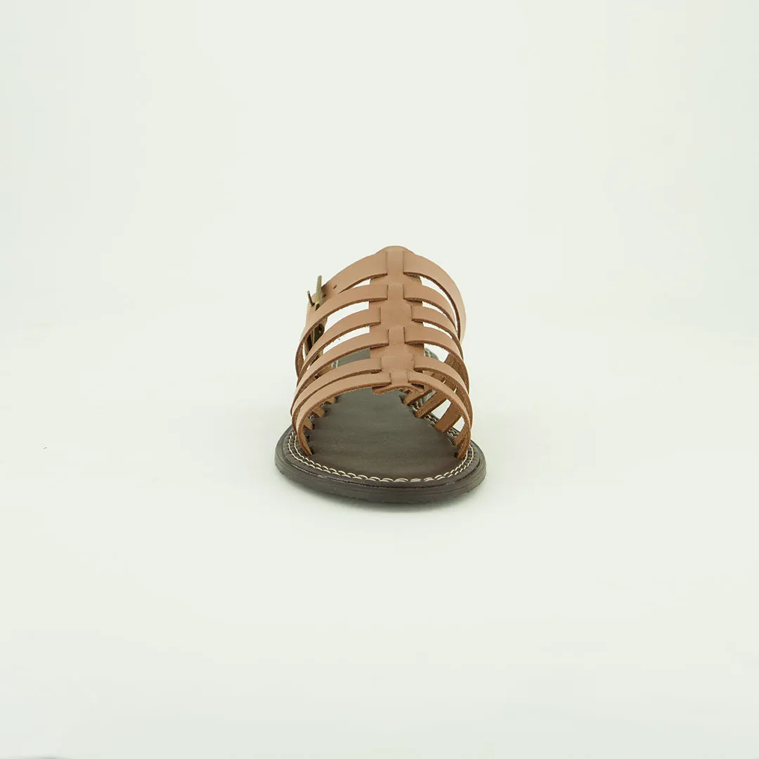 Leather 6 Strap Push In Sandal.