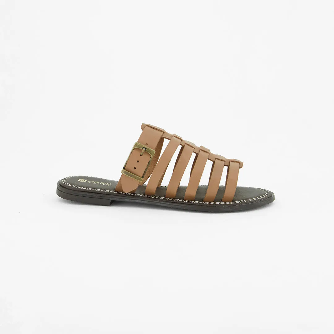 Leather 6 Strap Push In Sandal.