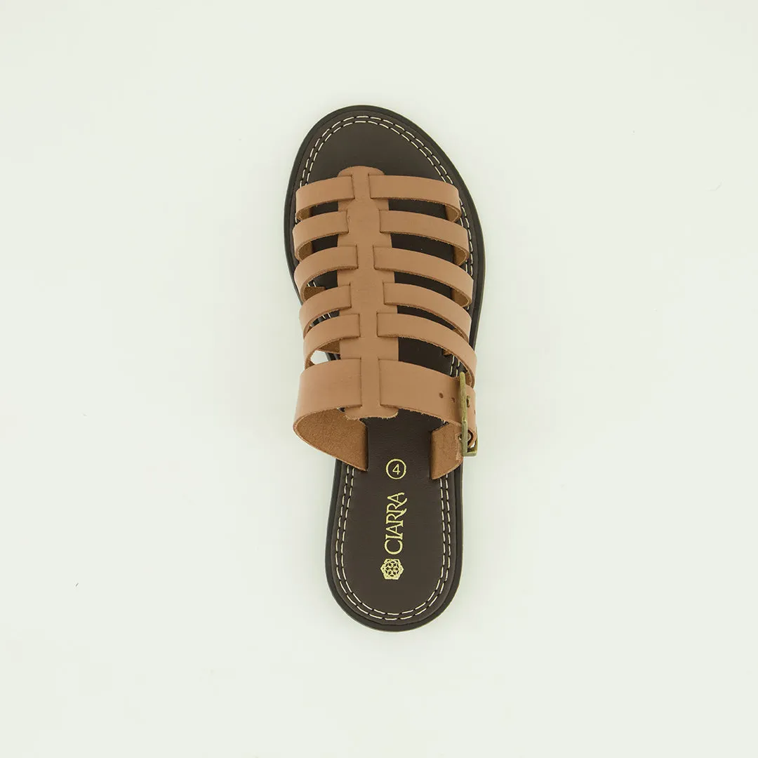 Leather 6 Strap Push In Sandal.