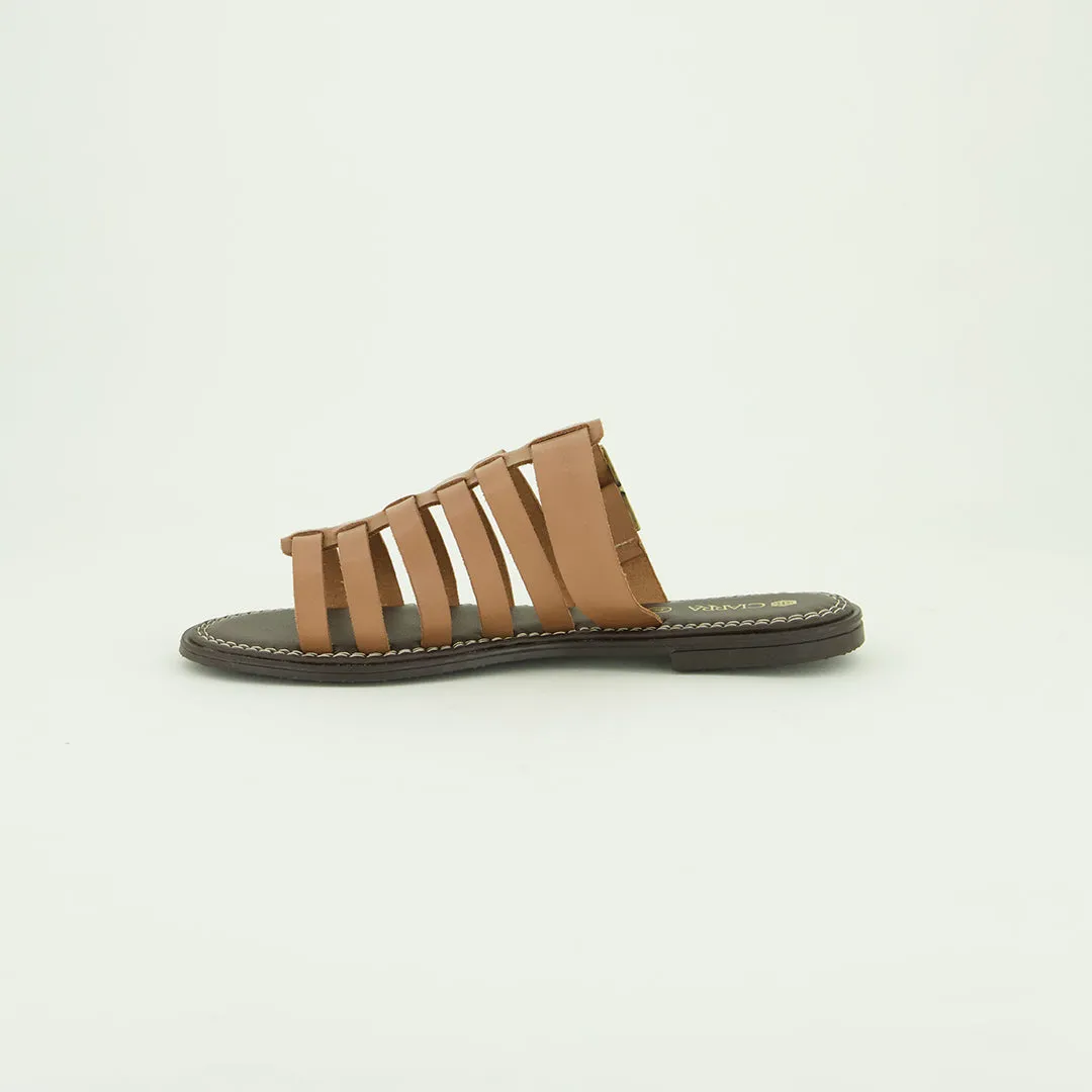 Leather 6 Strap Push In Sandal.