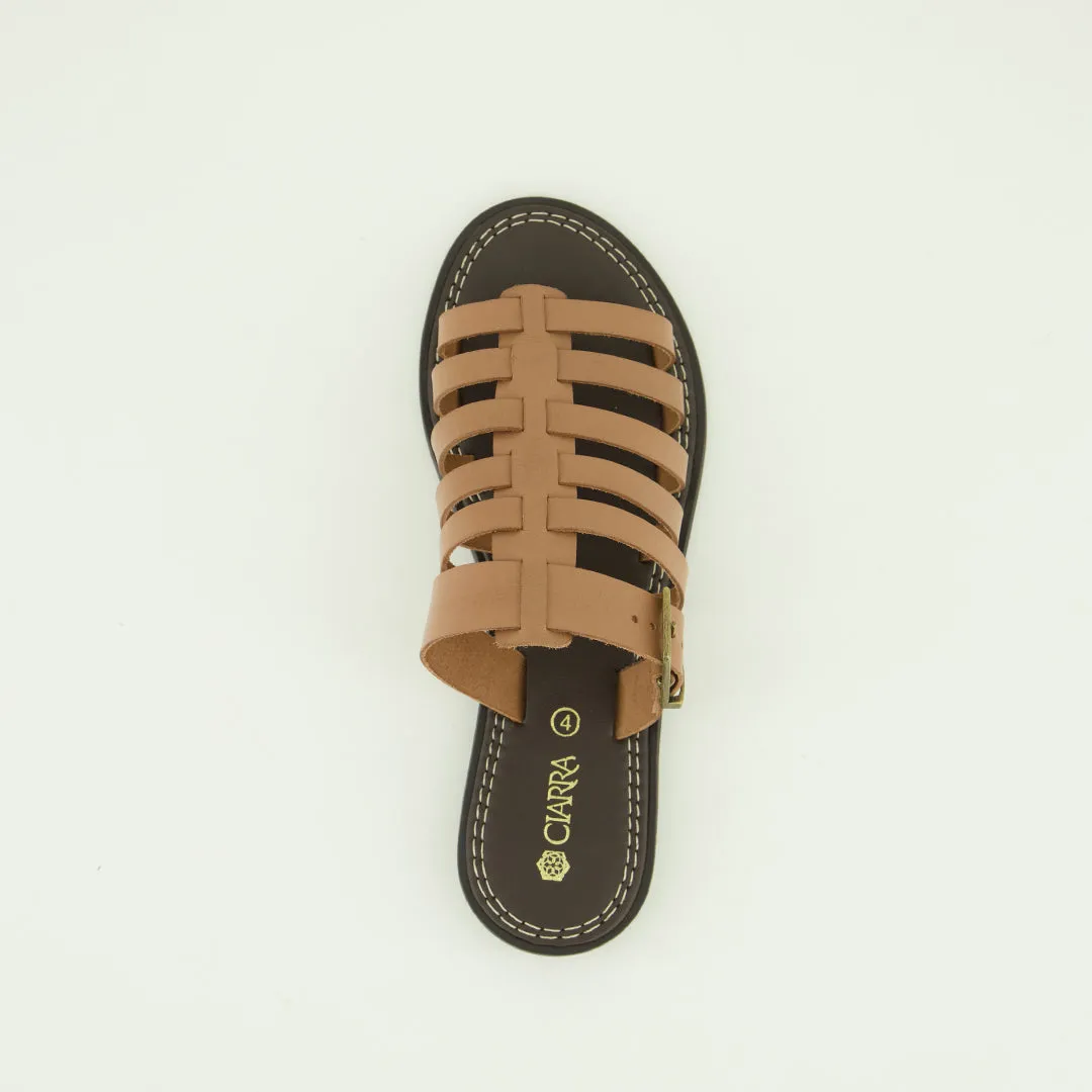 Leather 6 Strap Push In Sandal.