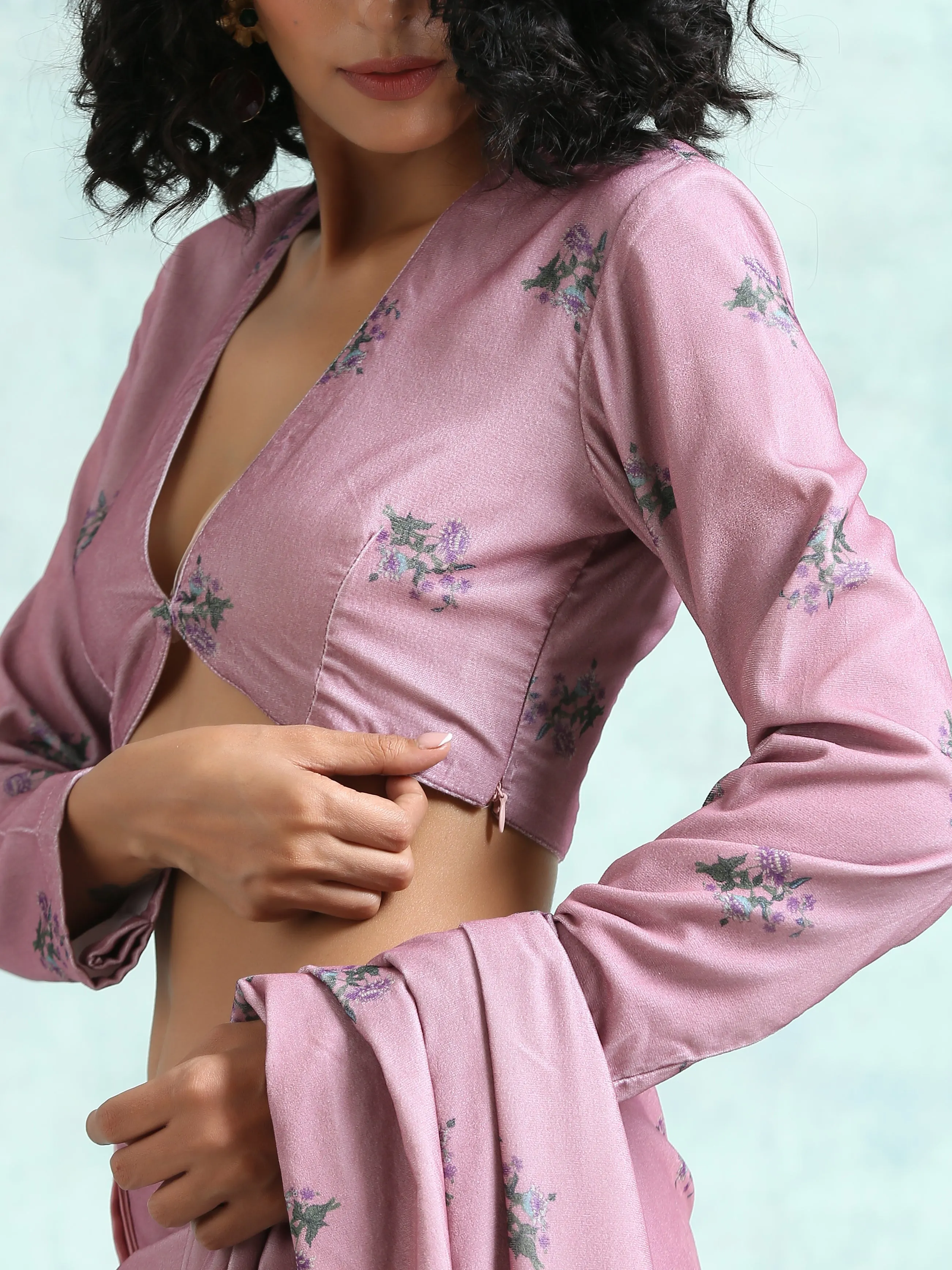 Light Mauve Printed Velvet Blouse