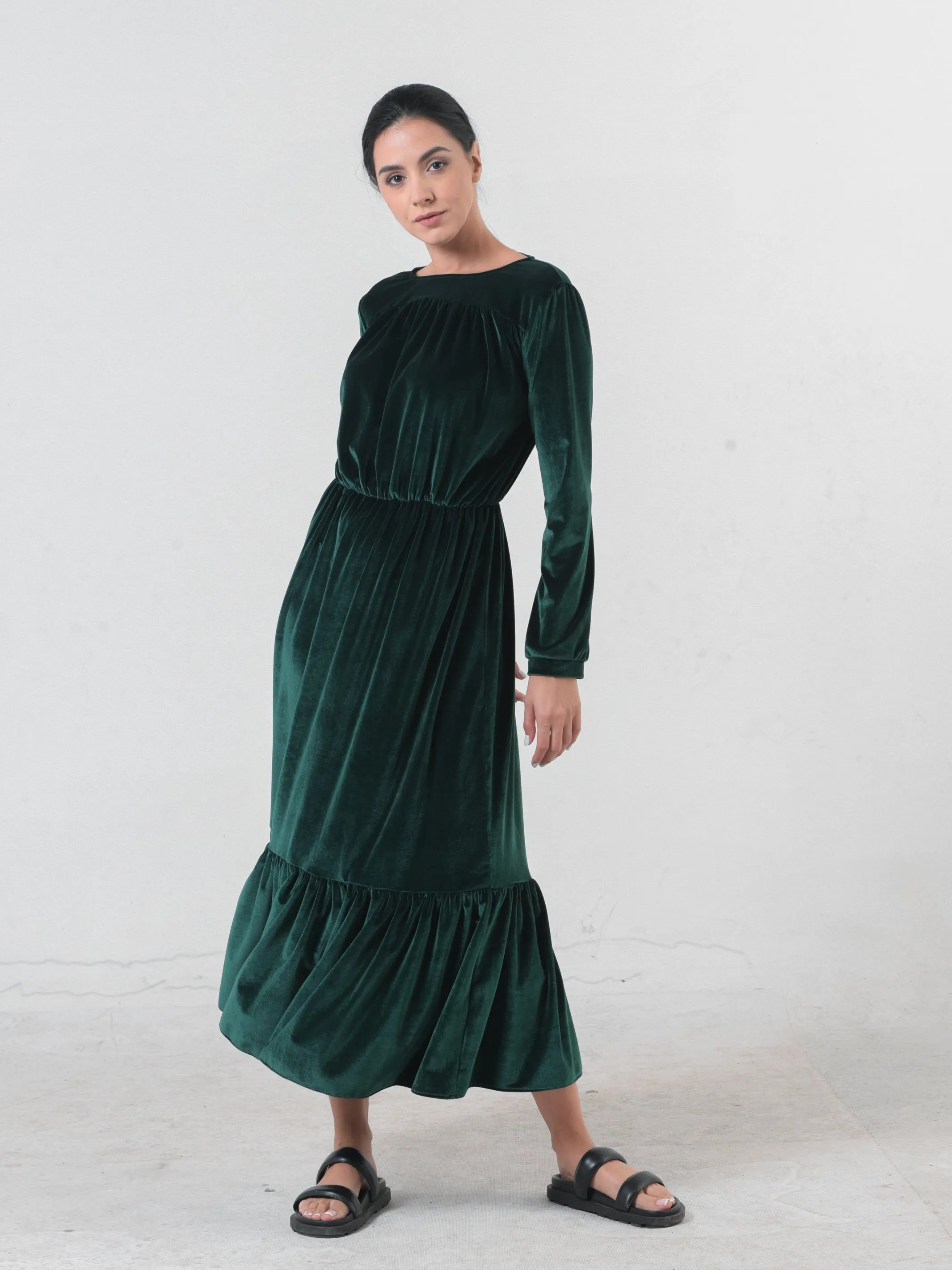 Long Velvet Dress In Green