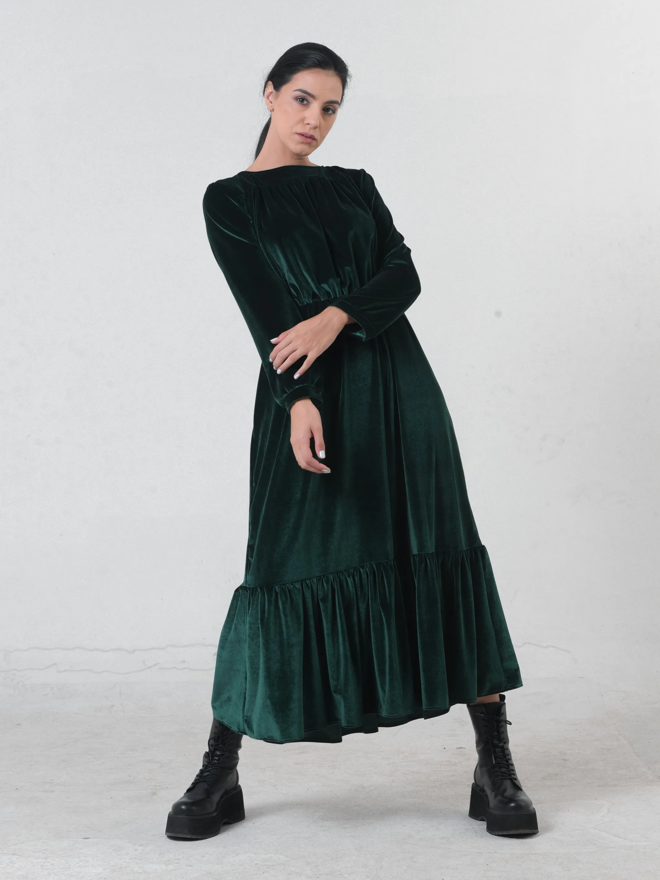 Long Velvet Dress In Green