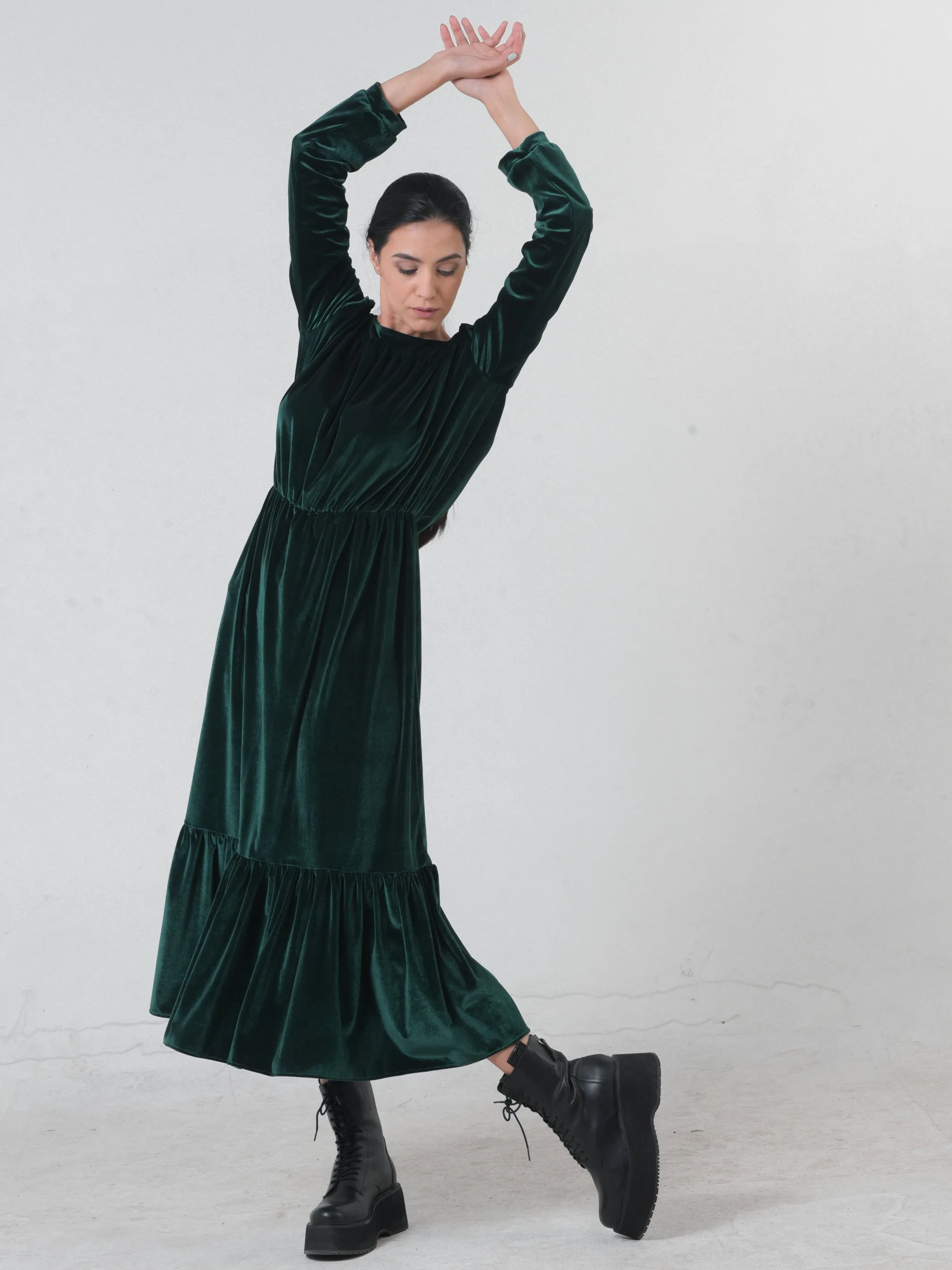 Long Velvet Dress In Green