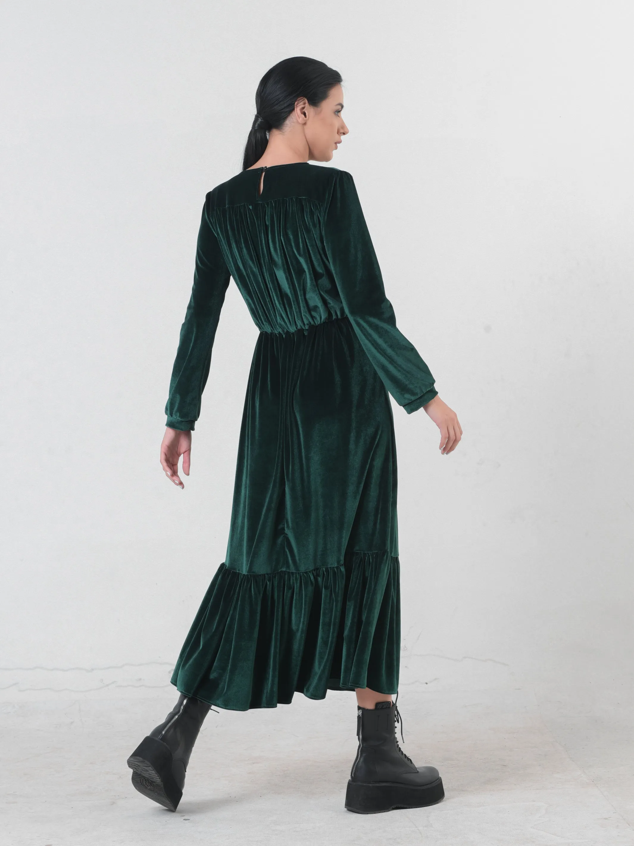 Long Velvet Dress In Green