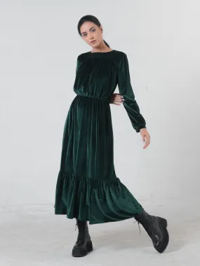 Long Velvet Dress In Green