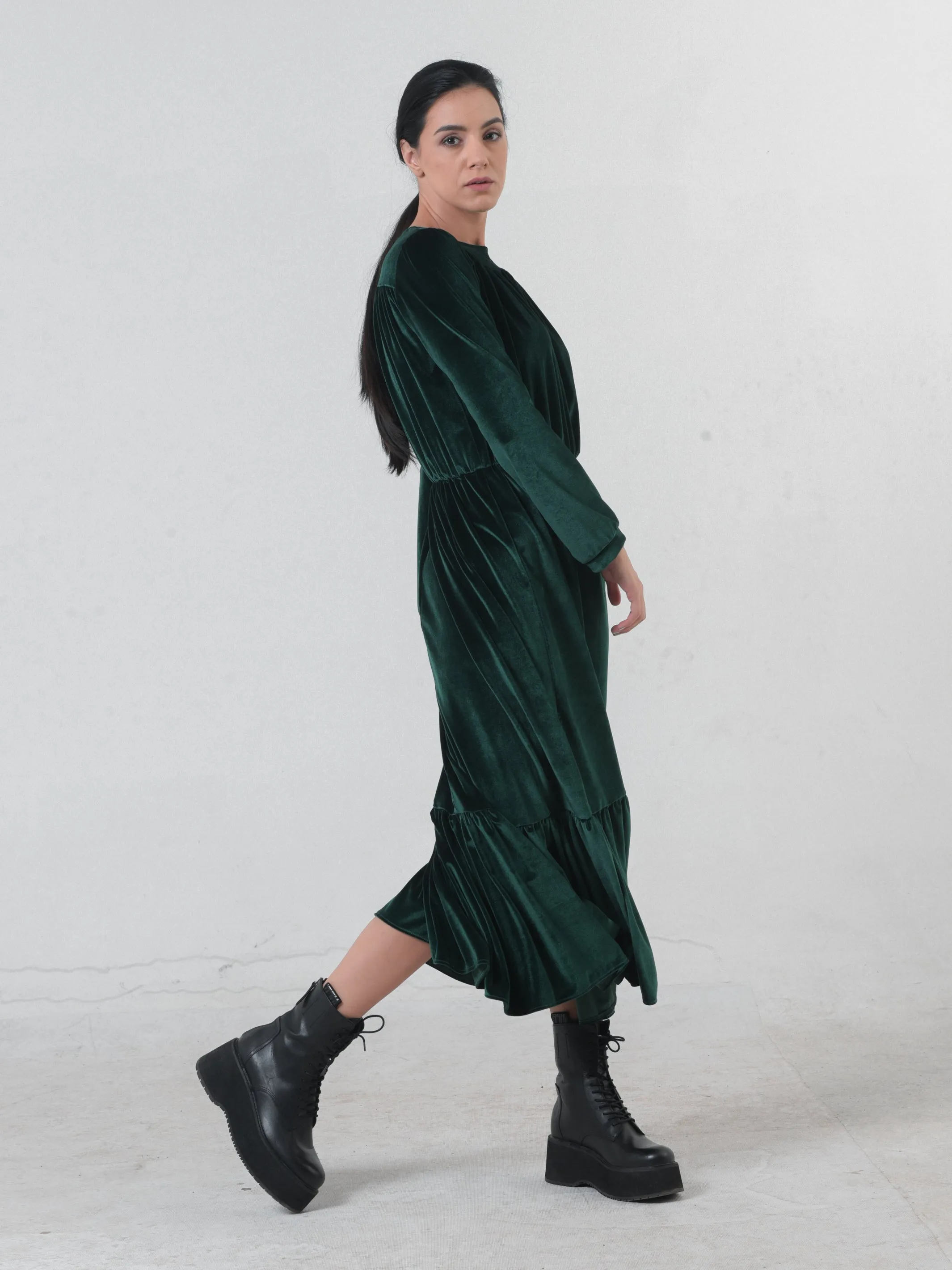 Long Velvet Dress In Green