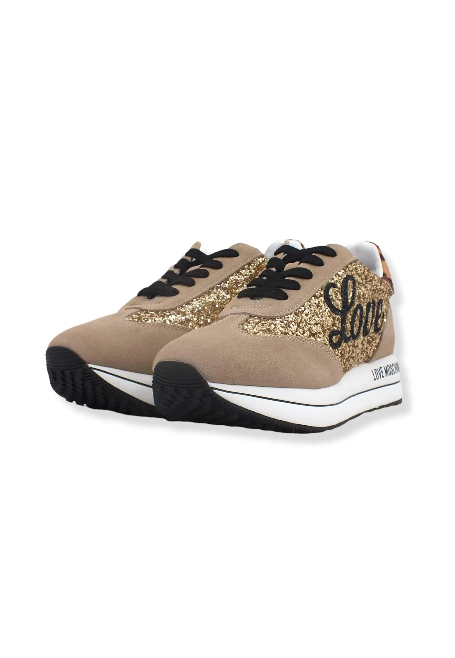 LOVE MOSCHINO Sneaker Donna Glitter Love Oro Platino Beige JA15384G1FJJ390A