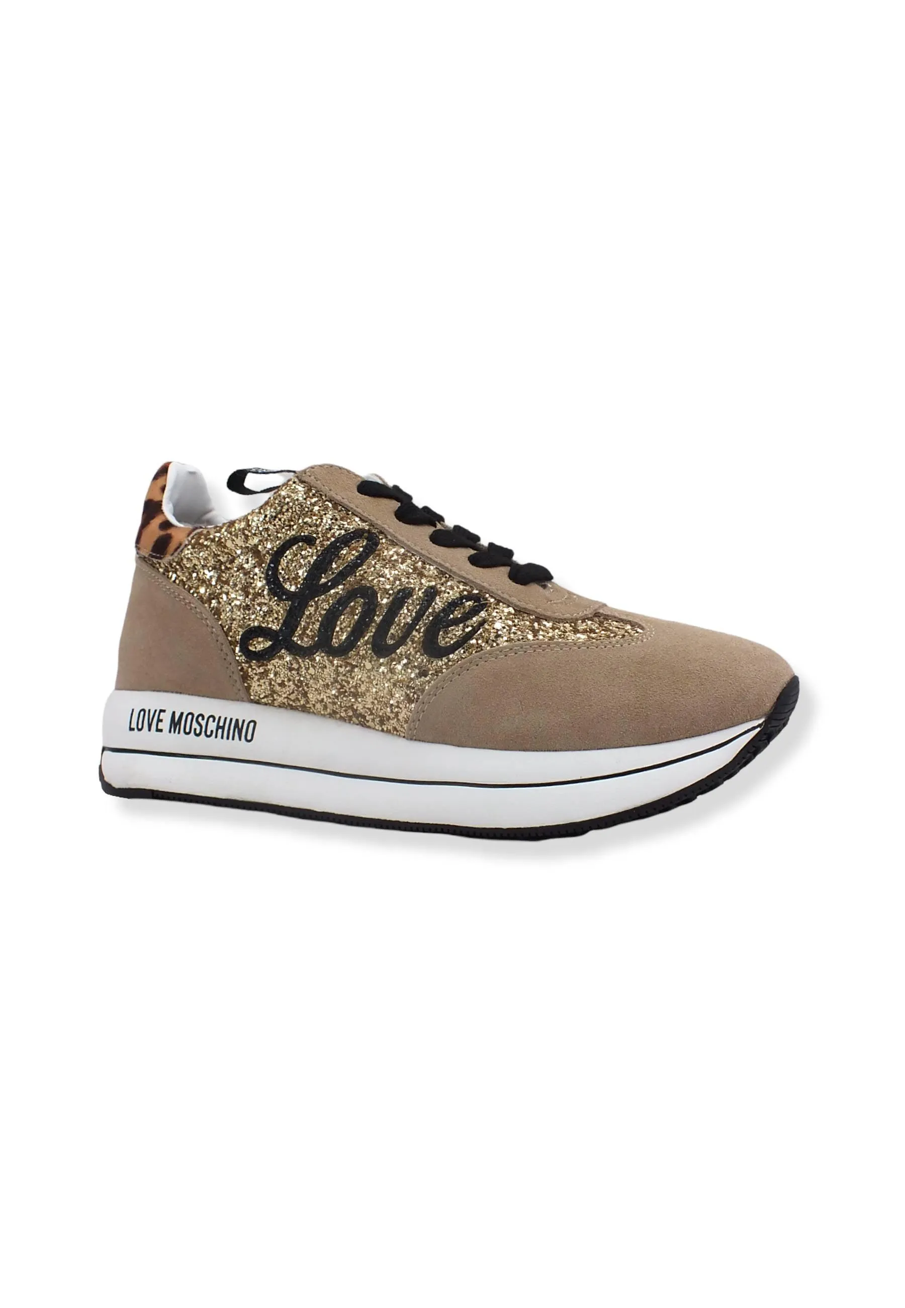 LOVE MOSCHINO Sneaker Donna Glitter Love Oro Platino Beige JA15384G1FJJ390A