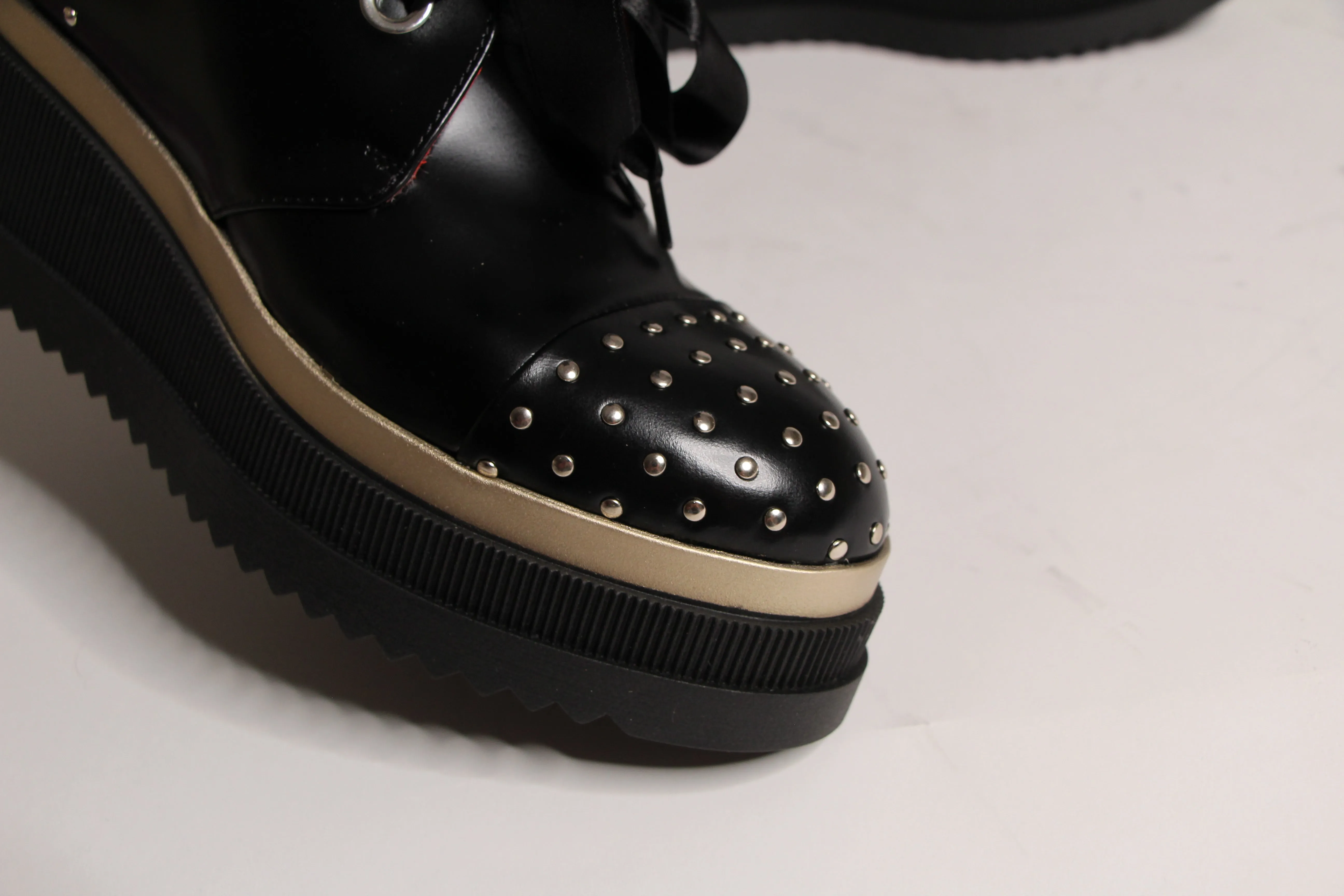 MARCO MOREO Black Leather Studded Platform Brogue G1990