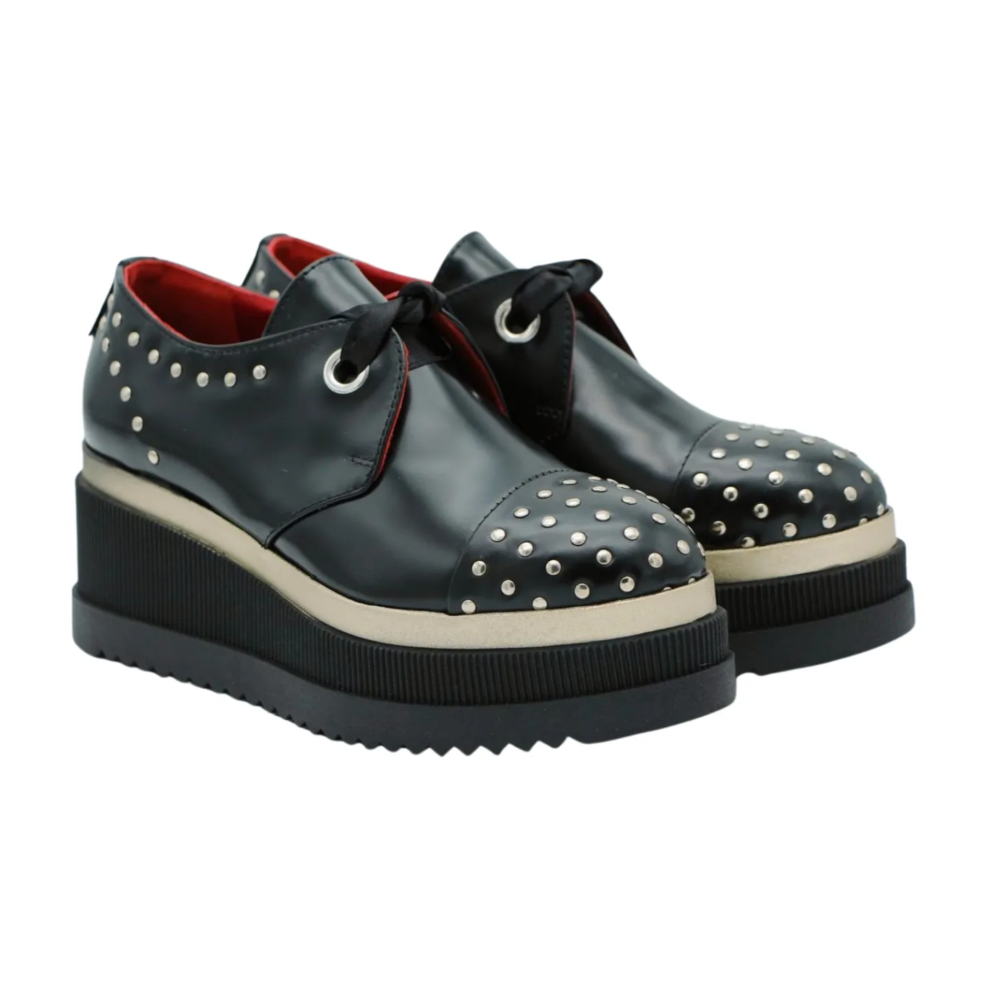 MARCO MOREO Black Leather Studded Platform Brogue G1990