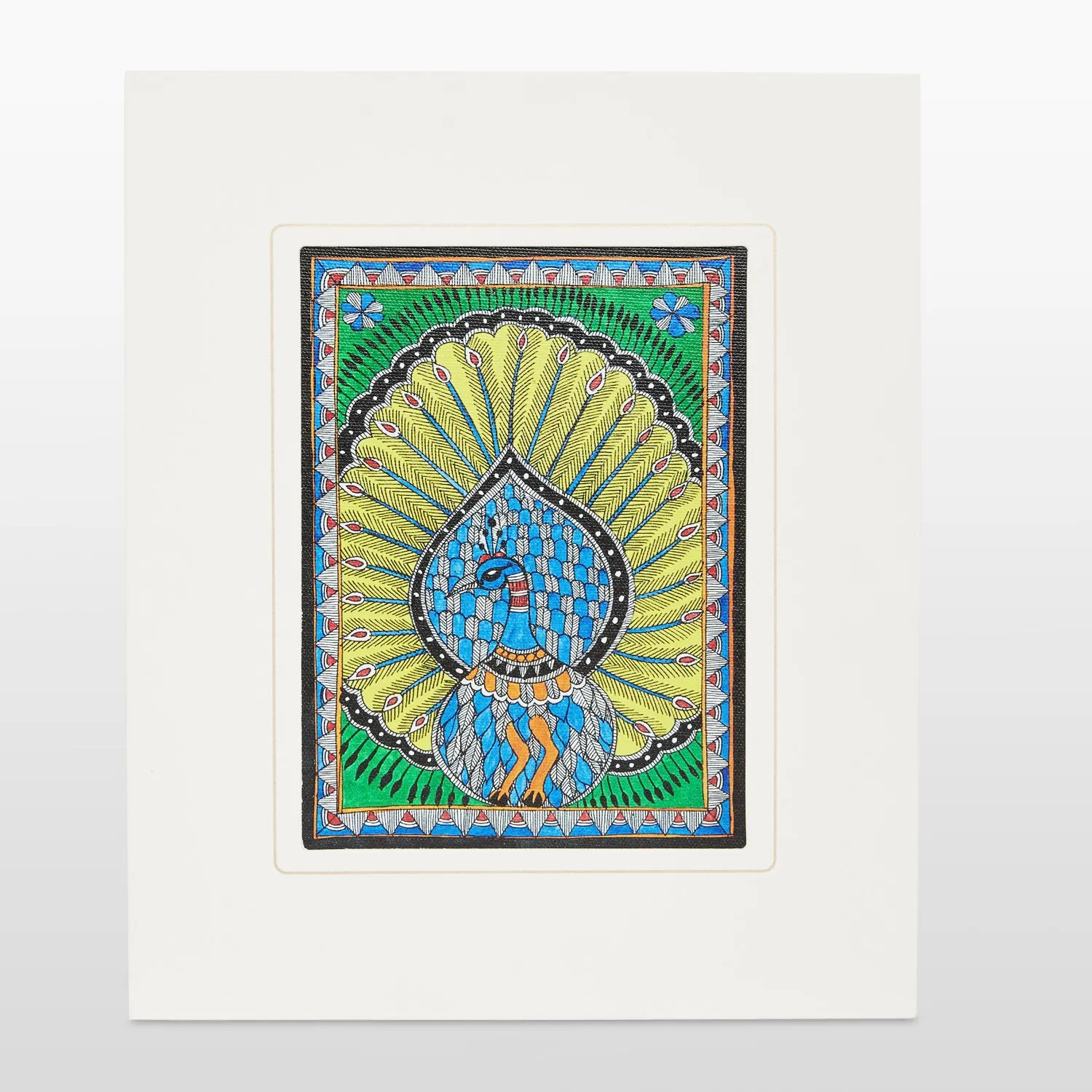 Mount Board Madhubani Art Peacock Print 12 in x 9.5 in