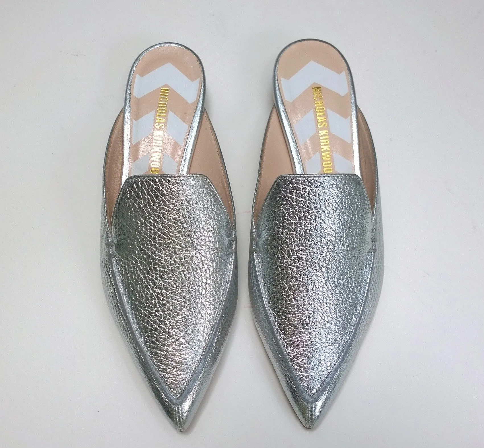 Nicholas Kirkwood Beya Slipper in Silver Leather Flats Slides