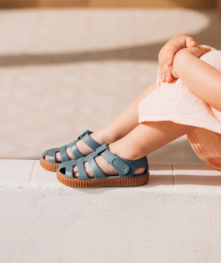 Nico blue with caramel sole fisherman jellie sandal