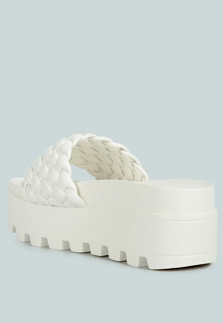 Platform Slides With Woven Textured Straps