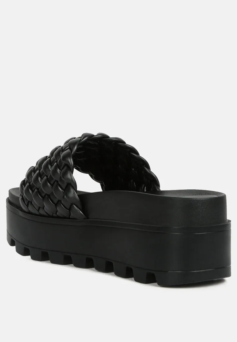 Platform Slides With Woven Textured Straps