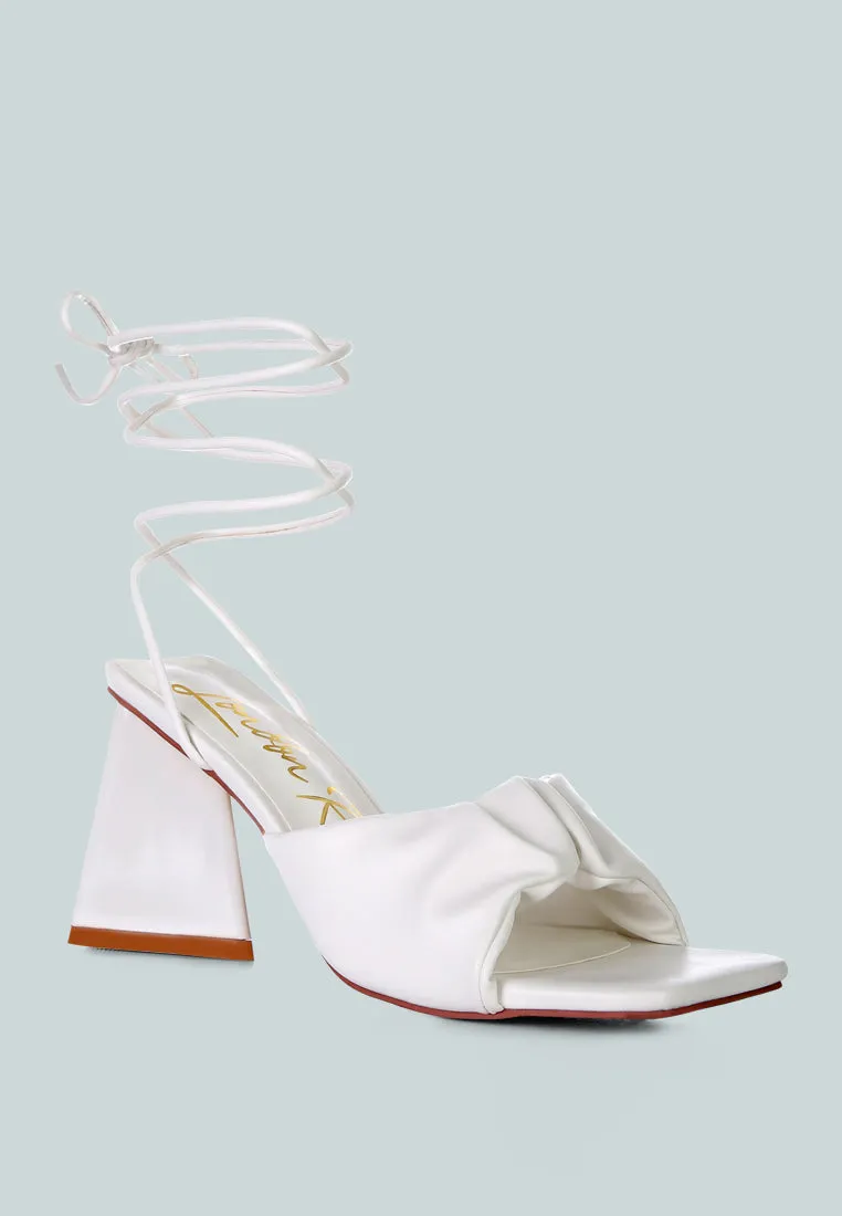 Primavera Ruched Triangular Heel Lace Up Sandal