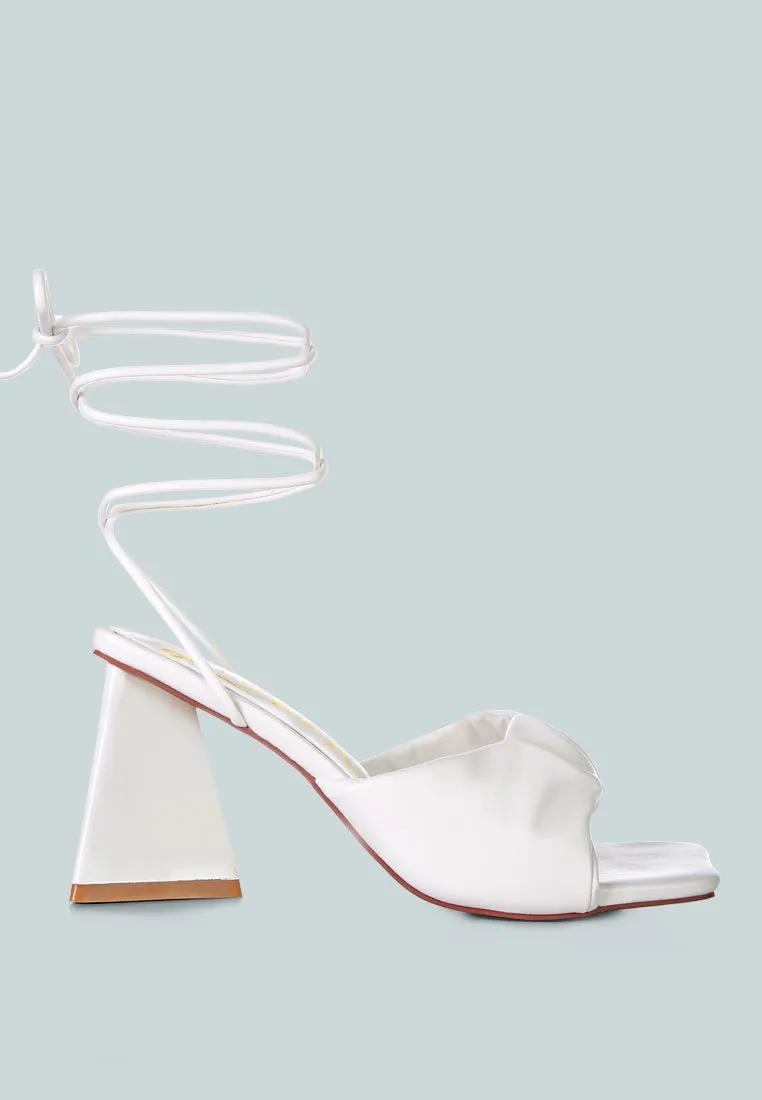 Primavera Ruched Triangular Heel Lace Up Sandal