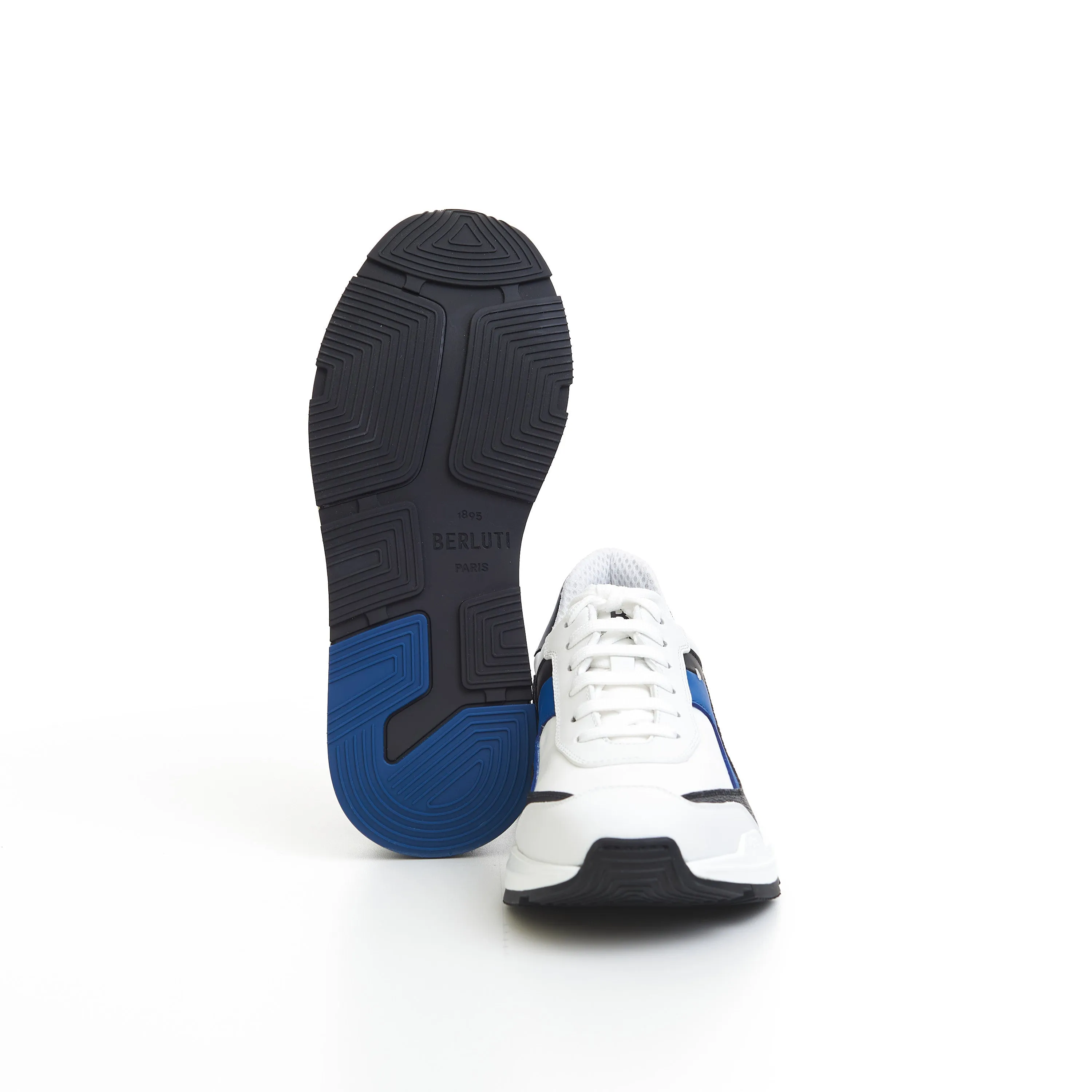 Pulse Sneaker In Black Signature Canvas & White/Blue Leather