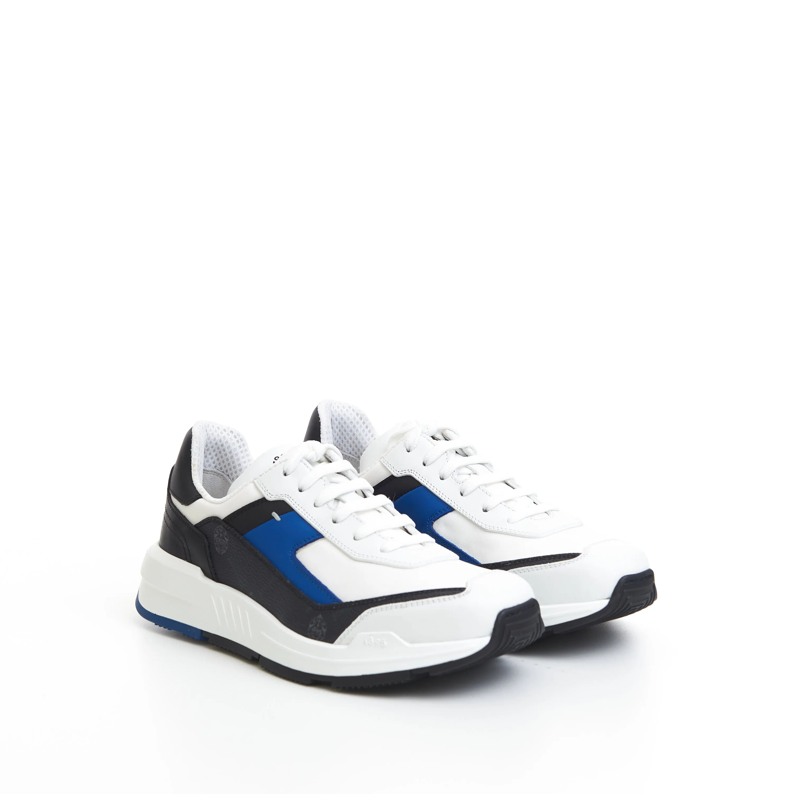 Pulse Sneaker In Black Signature Canvas & White/Blue Leather