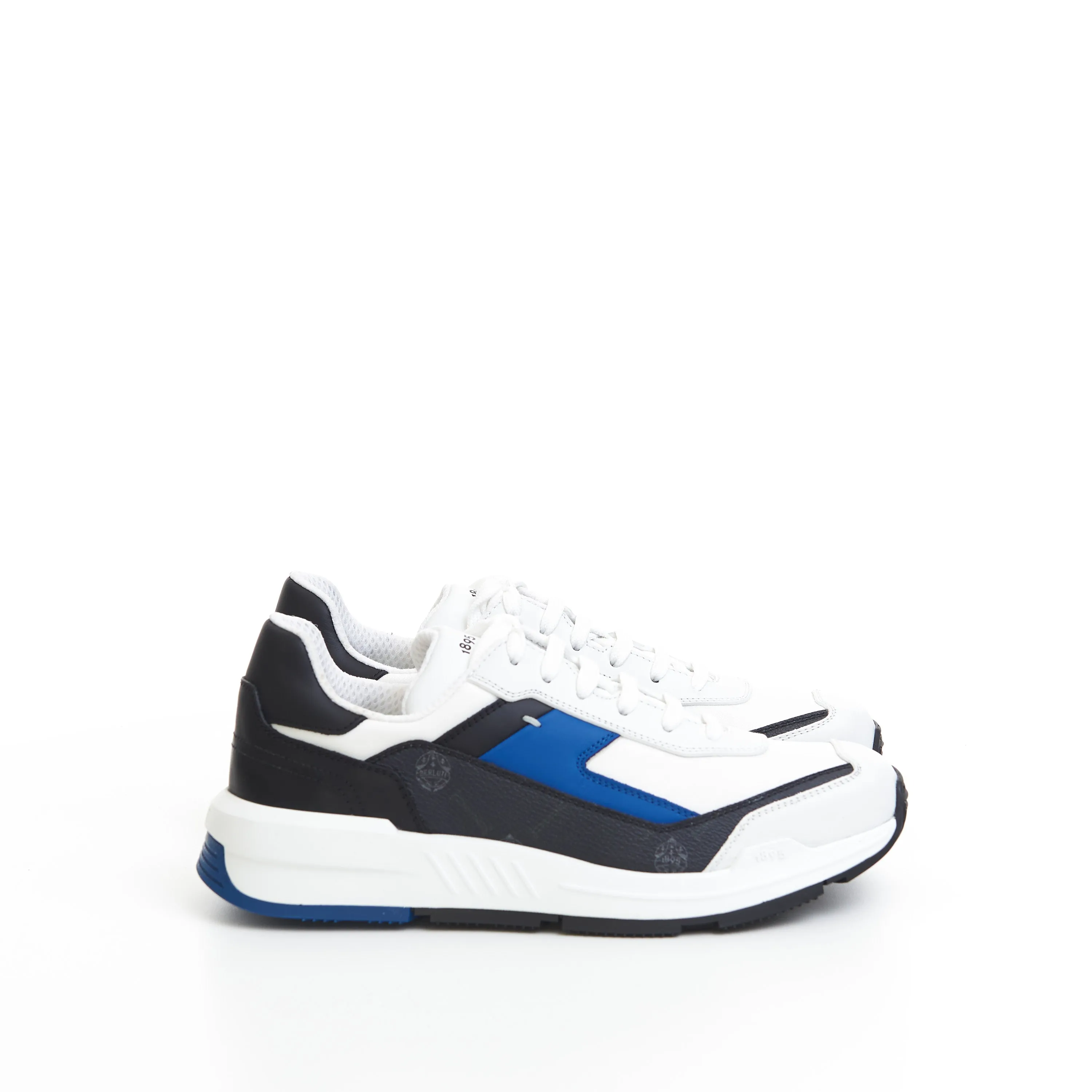 Pulse Sneaker In Black Signature Canvas & White/Blue Leather