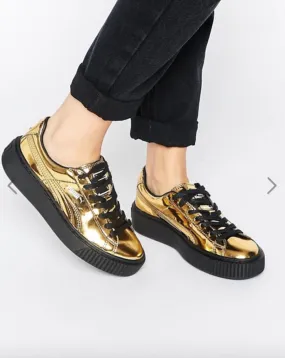 Puma Classic Platform Trainers In Shiny Gold