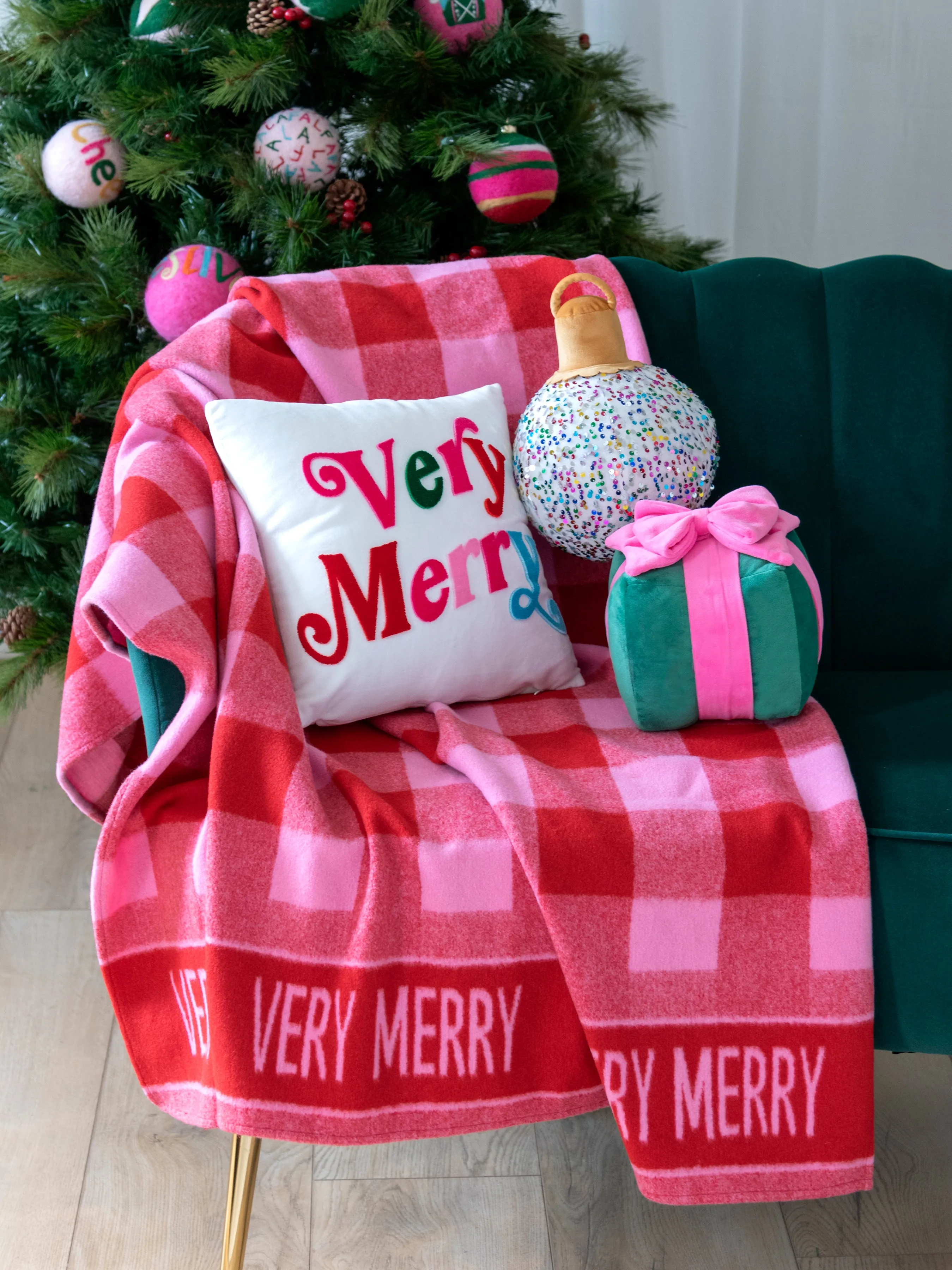 Shiraleah "Very Merry" Velvet Pillow, Ivory