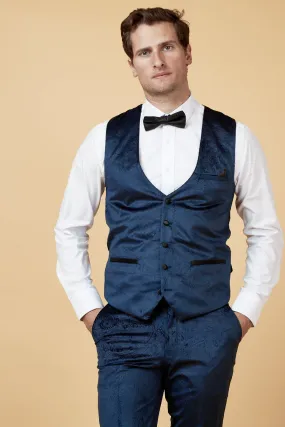 SIMON - Navy Velvet Jacquard Waistcoat