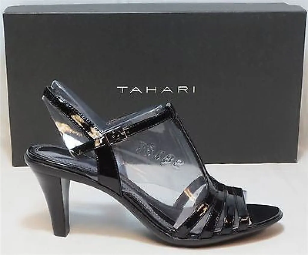 TAHARI Women's Barcelona Mid Heel Sandal - Black Patent - Multi SZ NIB - MSP $99