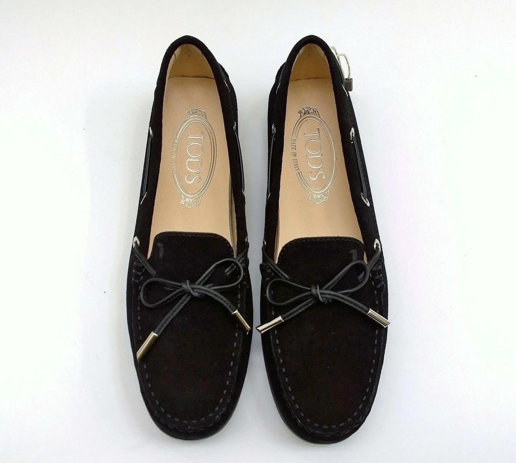 Tod's Gommino Bow Loafers in Black Suede Flats Driving Shoes