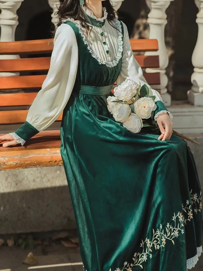 Victorian Style Emerald Velvet Dress