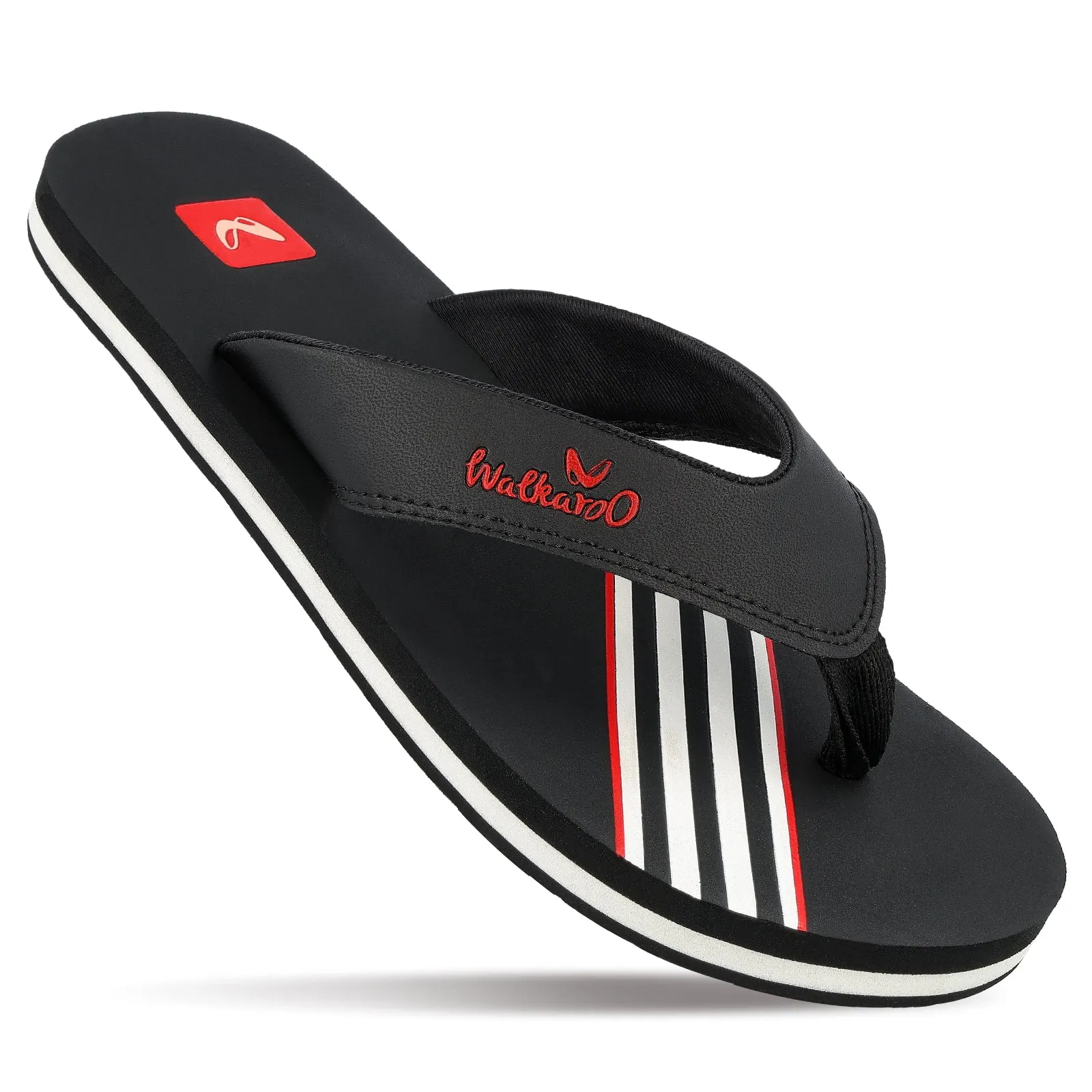 Walkaroo Men Striped Thong Flip-Flop  - WC4220 Black white