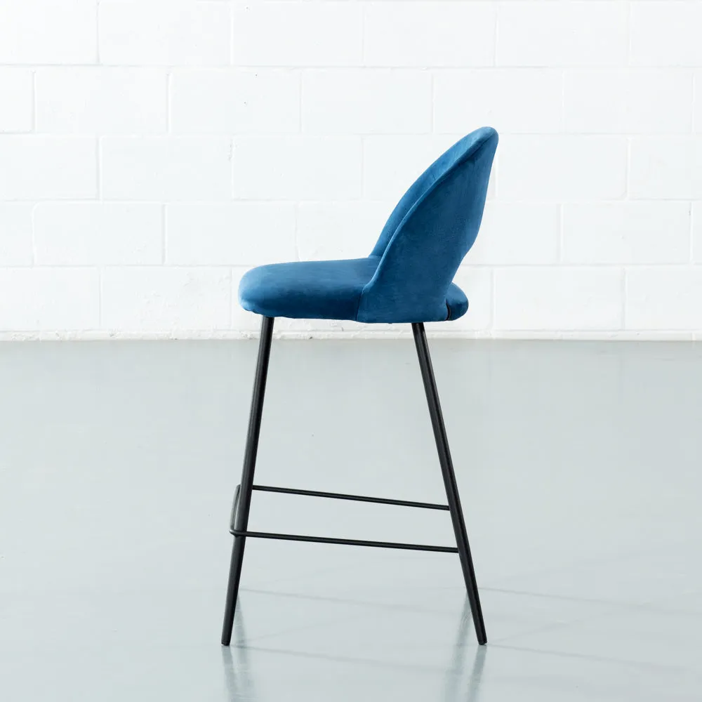 WALTER - Blue Velvet Bar Stool (65cm)