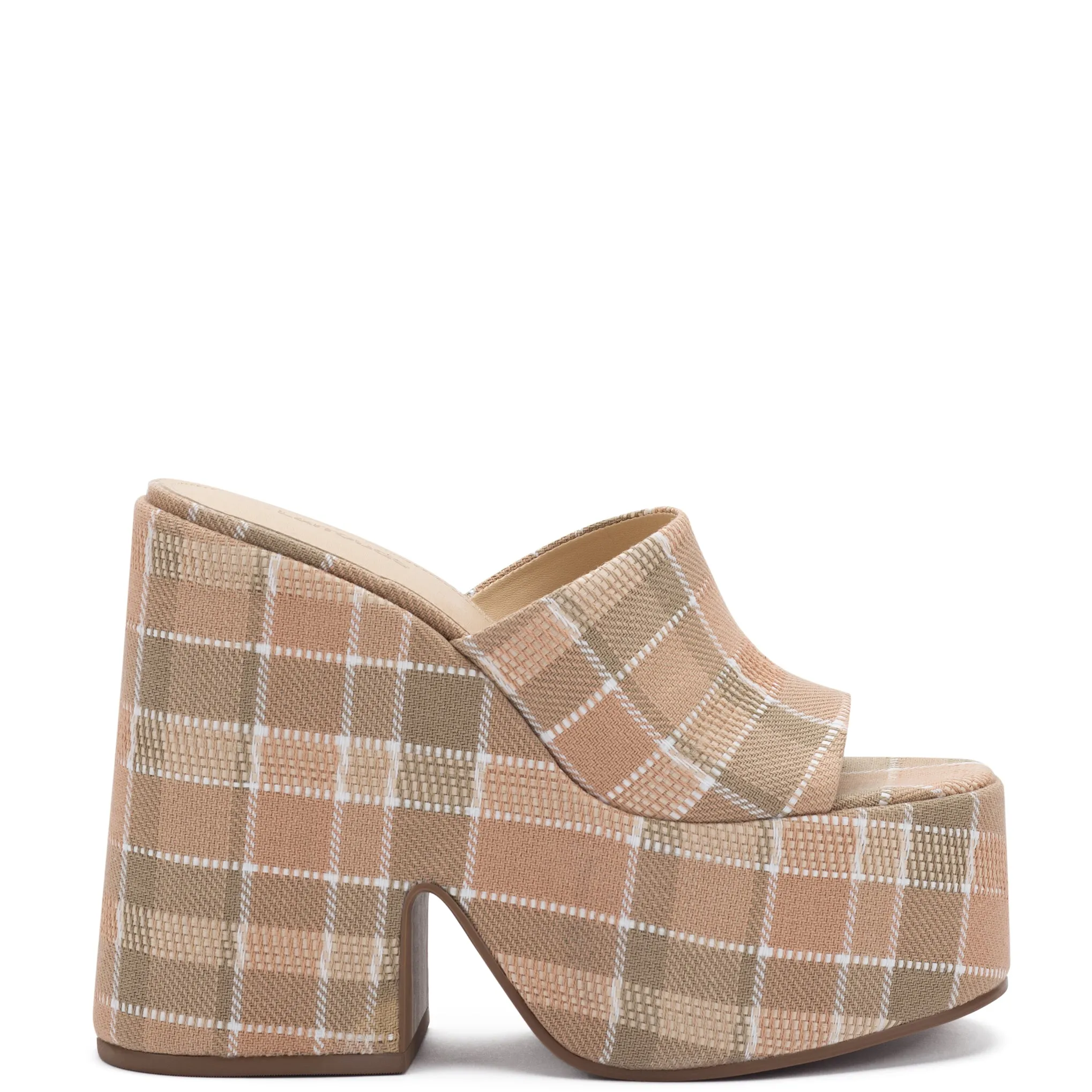 Wanda Platform Mule In Neutral Plaid Raffia